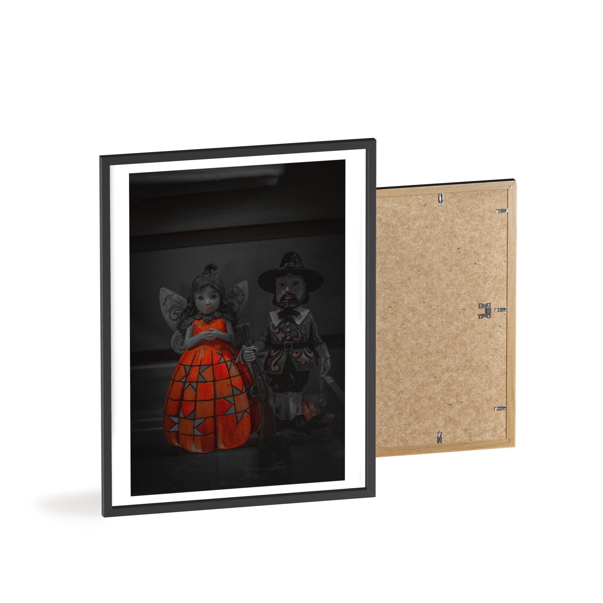 Halloween Doll Poster with Wooden Frame — Orange Pumpkin Dress Décor