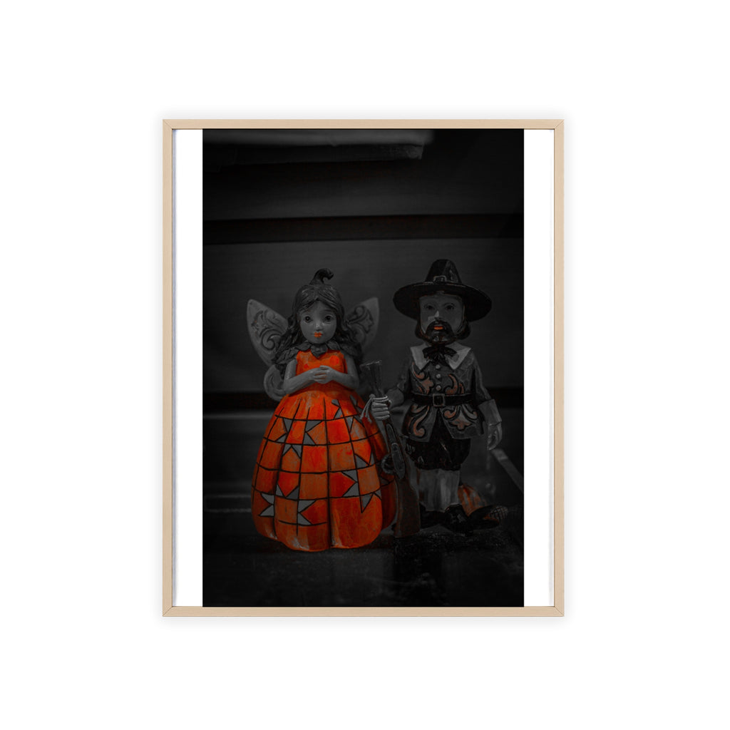 Halloween Doll Poster with Wooden Frame — Orange Pumpkin Dress Décor