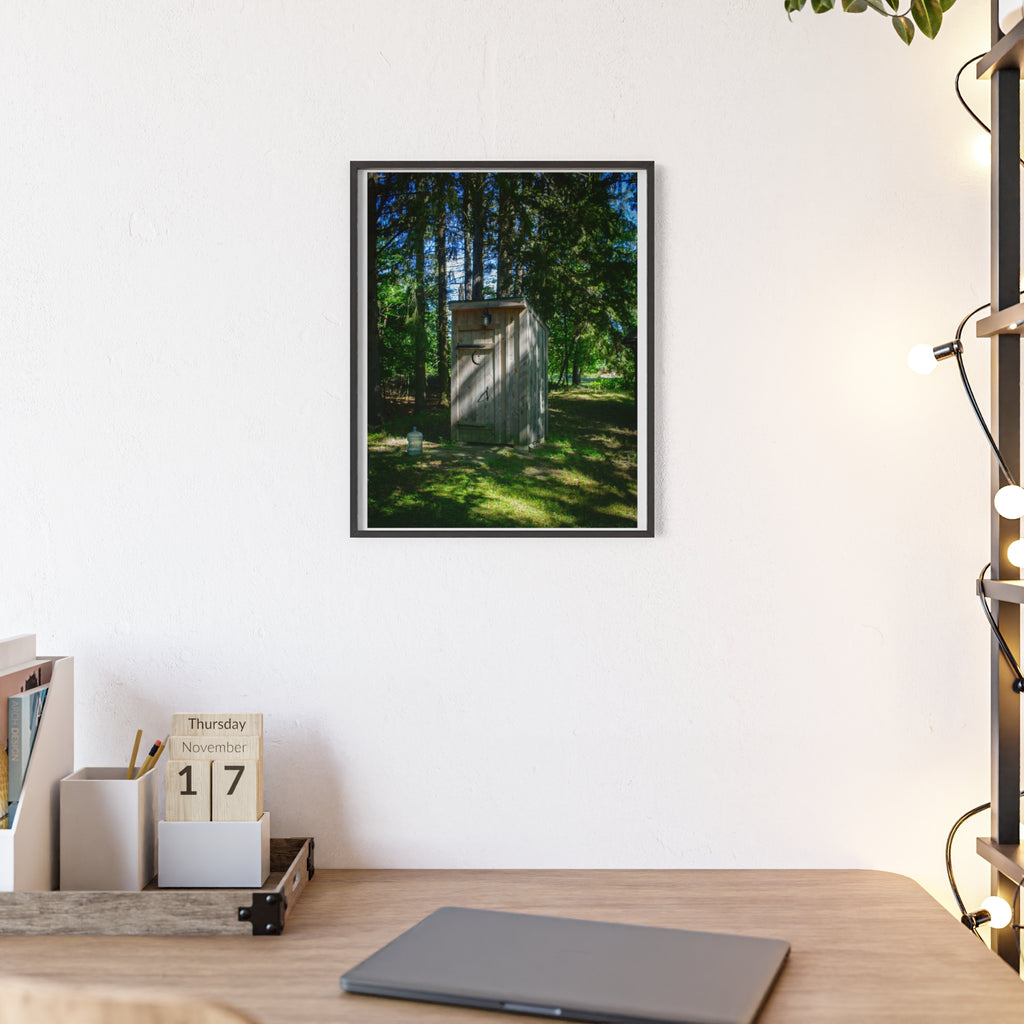 Rustic Forest Outhouse Photo Poster with Wooden Frame — Country Cabin Wall Art