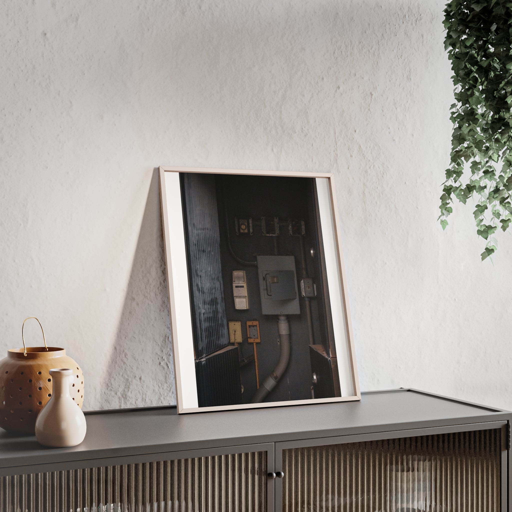 Industrial Electrical Box Poster with Wooden Frame — Urban Utility Wall Art