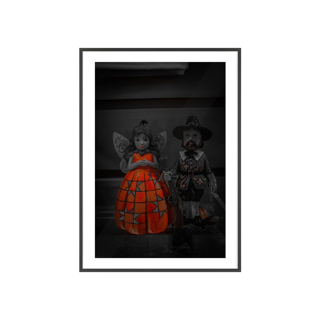 Halloween Doll Poster with Wooden Frame — Orange Pumpkin Dress Décor