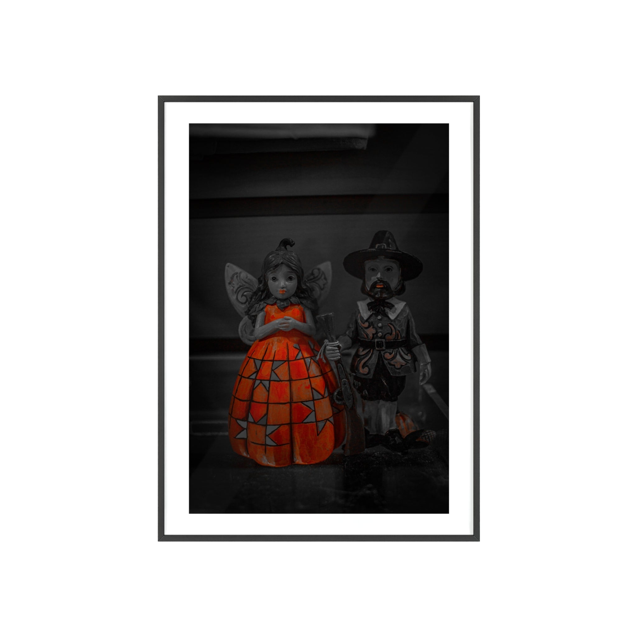 Halloween Doll Poster with Wooden Frame — Orange Pumpkin Dress Décor