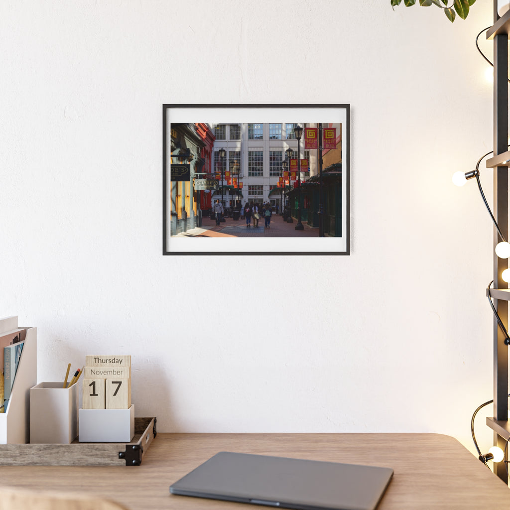 Framed Street Scene Poster – Urban Alleyway Print with Wooden Frame