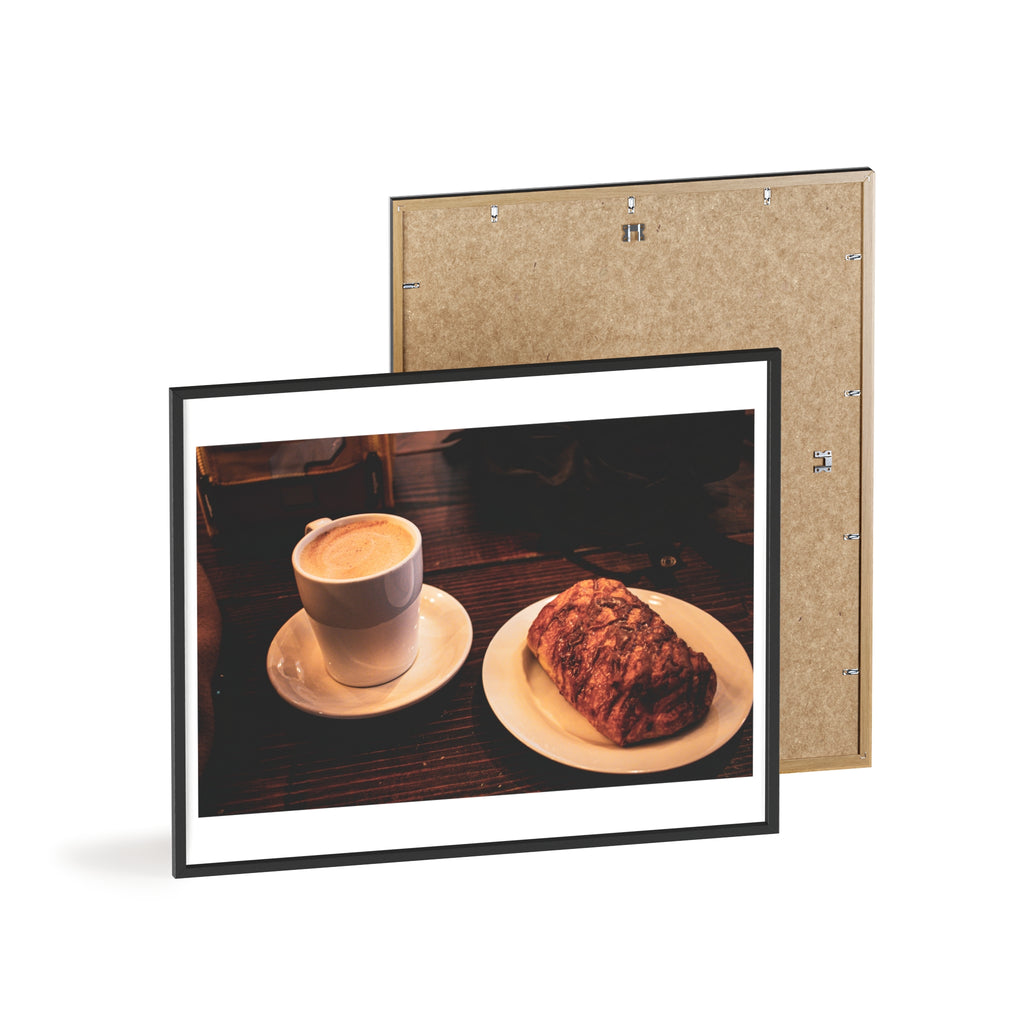 Coffee & Pastry Framed Poster — Café Wall Art Print with Wooden Frame