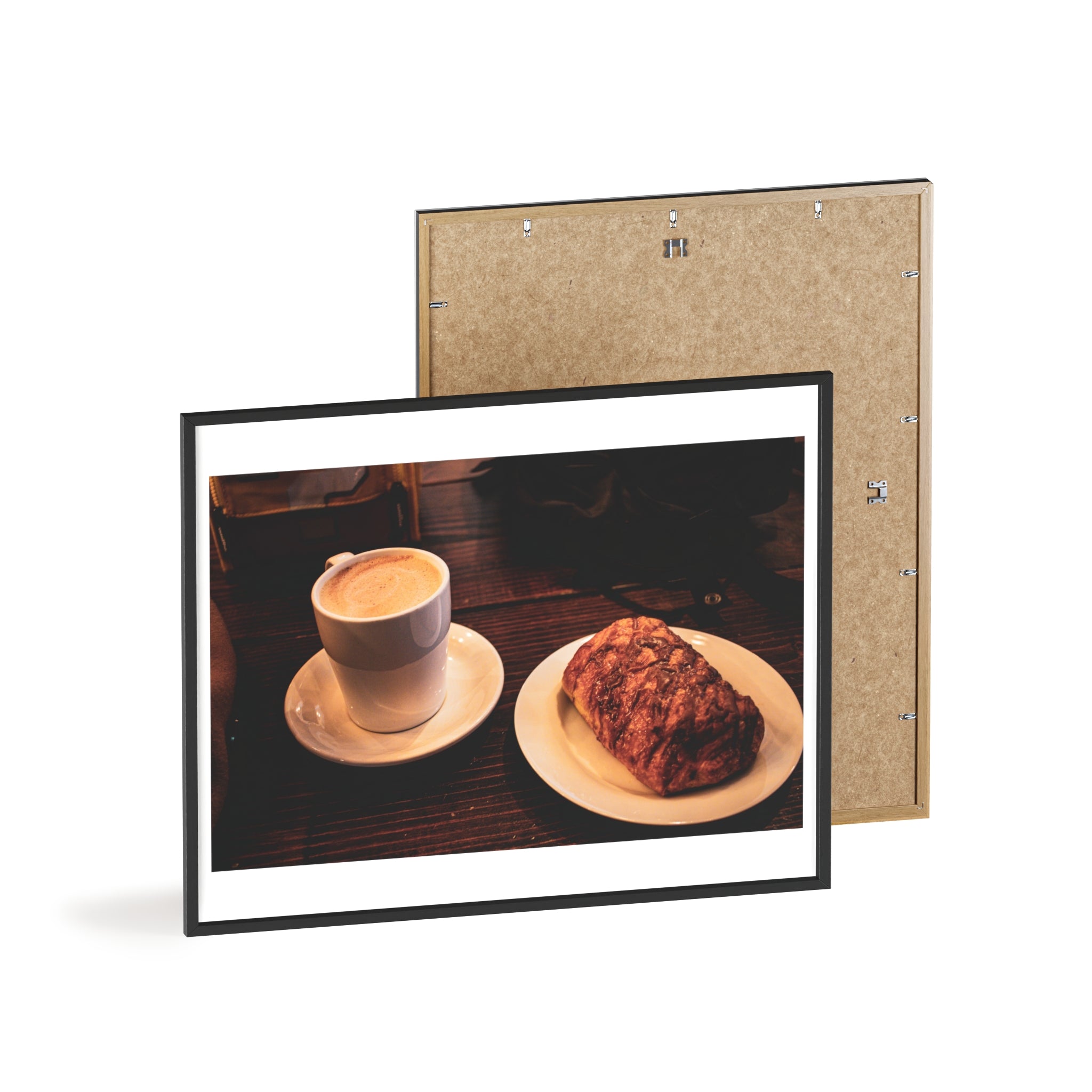 Coffee & Pastry Framed Poster — Café Wall Art Print with Wooden Frame