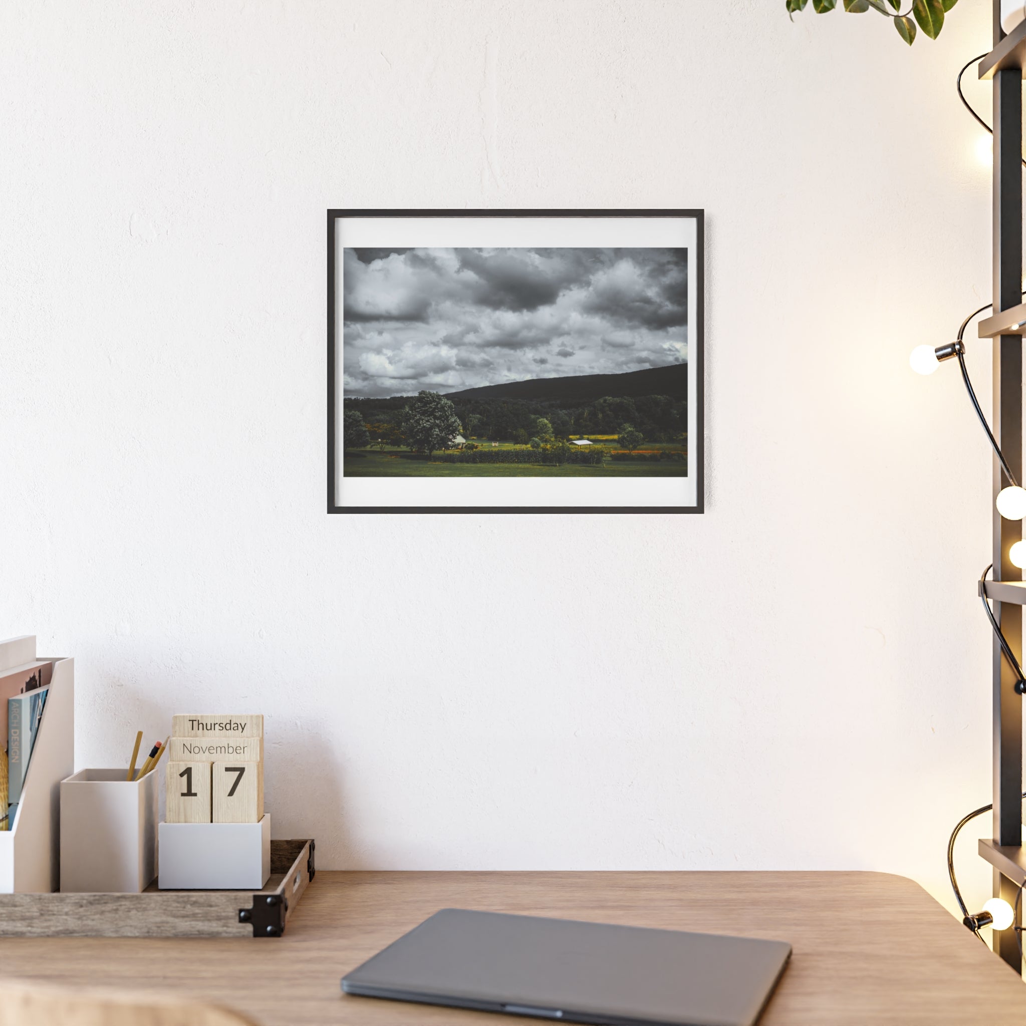 Framed Landscape Poster — Moody Countryside Wall Art with Wooden Frame