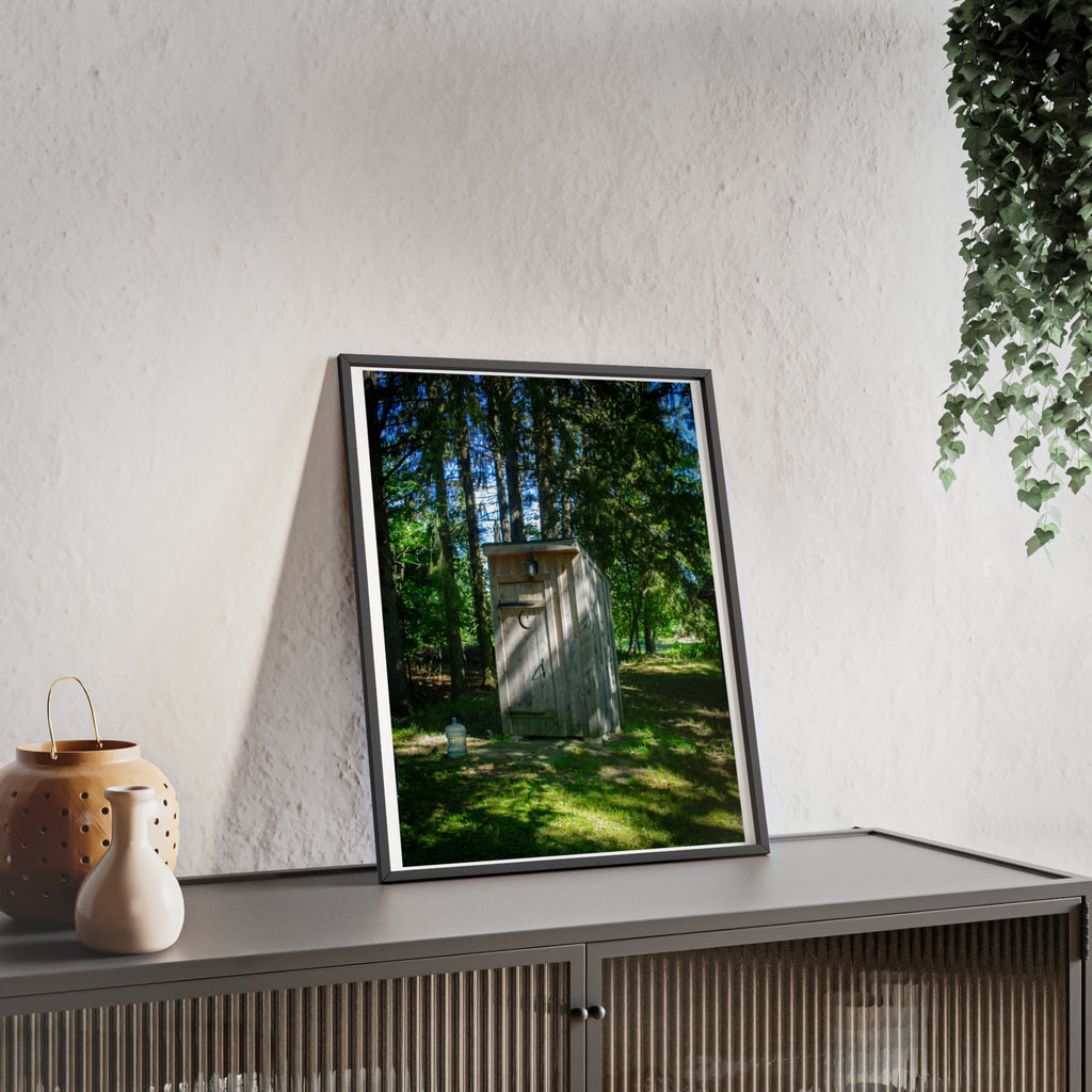Rustic Forest Outhouse Photo Poster with Wooden Frame — Country Cabin Wall Art