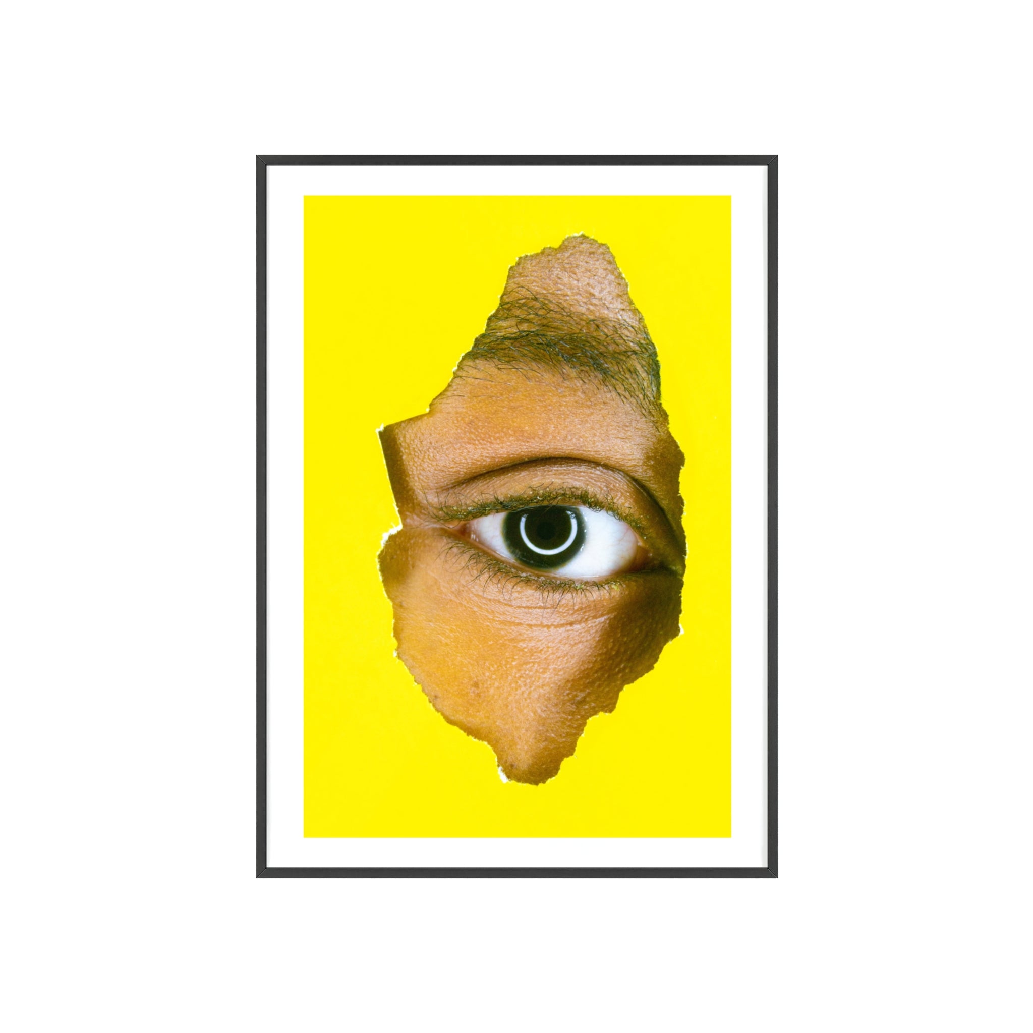 Surreal Eye Print Poster with Wooden Frame — Bold Yellow Wall Art