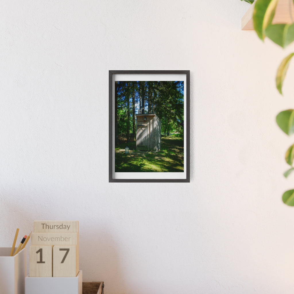 Rustic Forest Outhouse Photo Poster with Wooden Frame — Country Cabin Wall Art