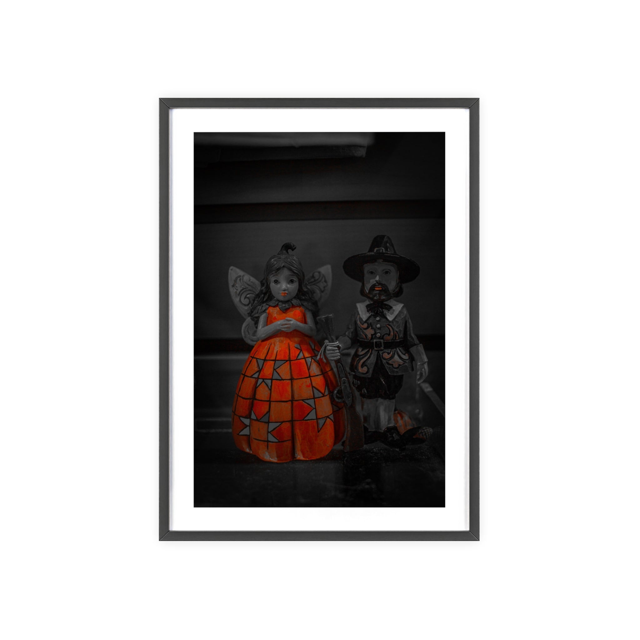 Halloween Doll Poster with Wooden Frame — Orange Pumpkin Dress Décor