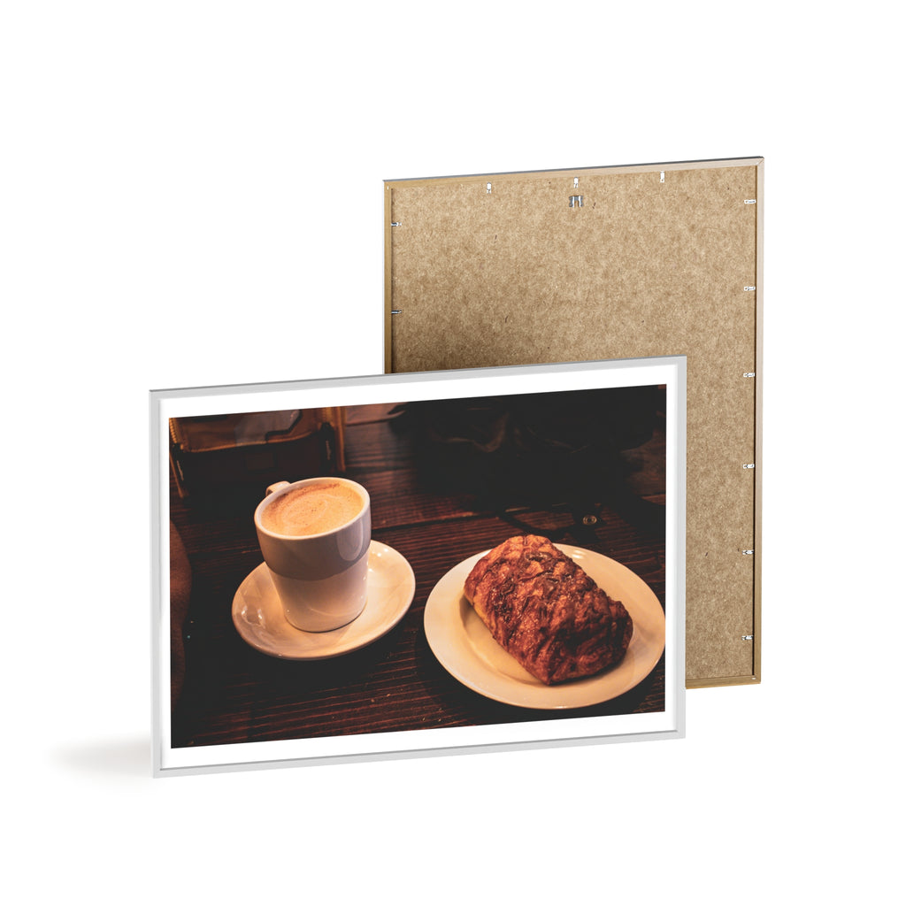 Coffee & Pastry Framed Poster — Café Wall Art Print with Wooden Frame