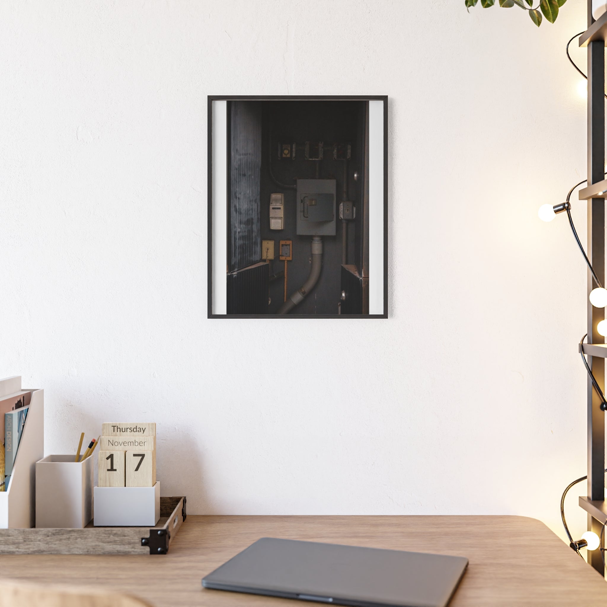 Industrial Electrical Box Poster with Wooden Frame — Urban Utility Wall Art