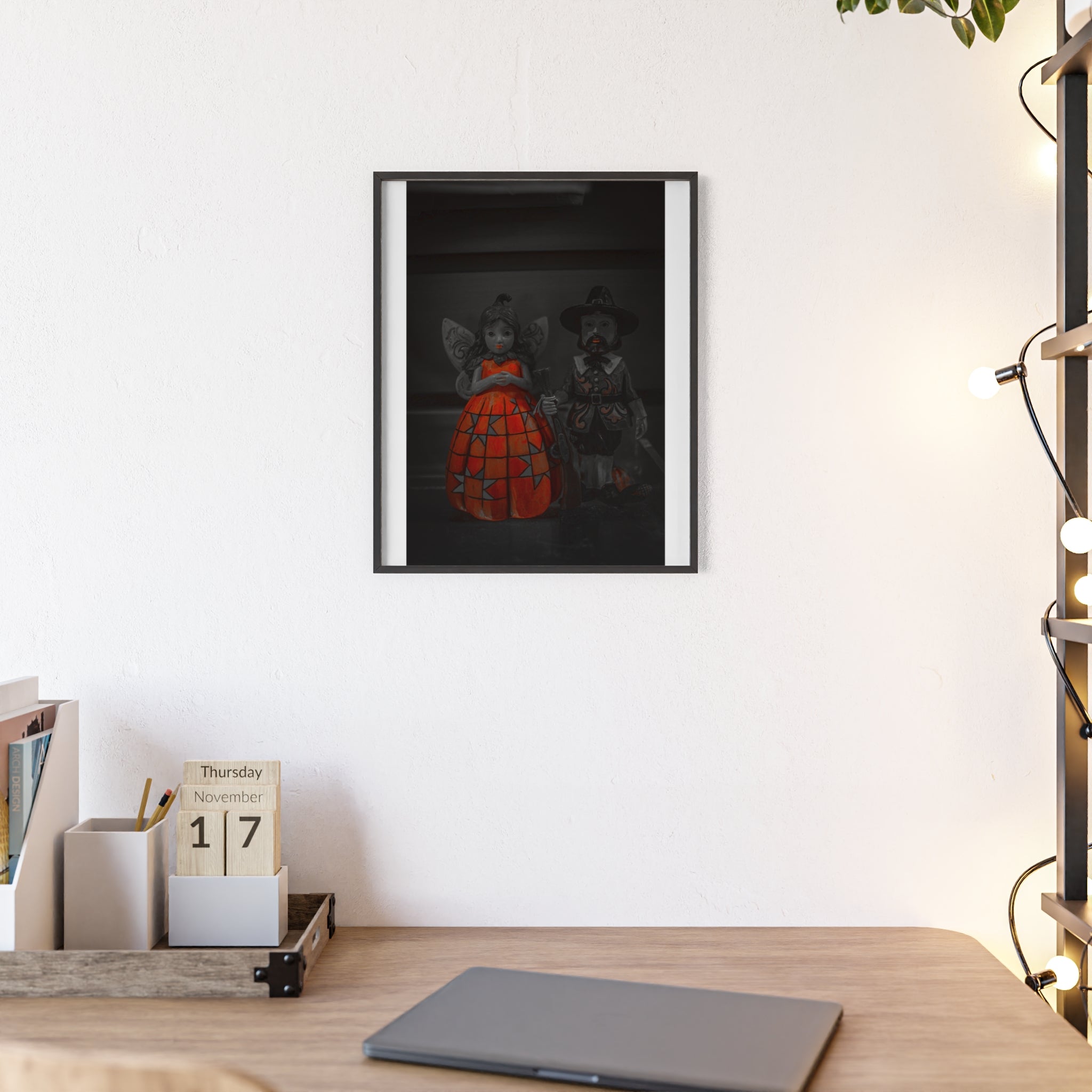 Halloween Doll Poster with Wooden Frame — Orange Pumpkin Dress Décor