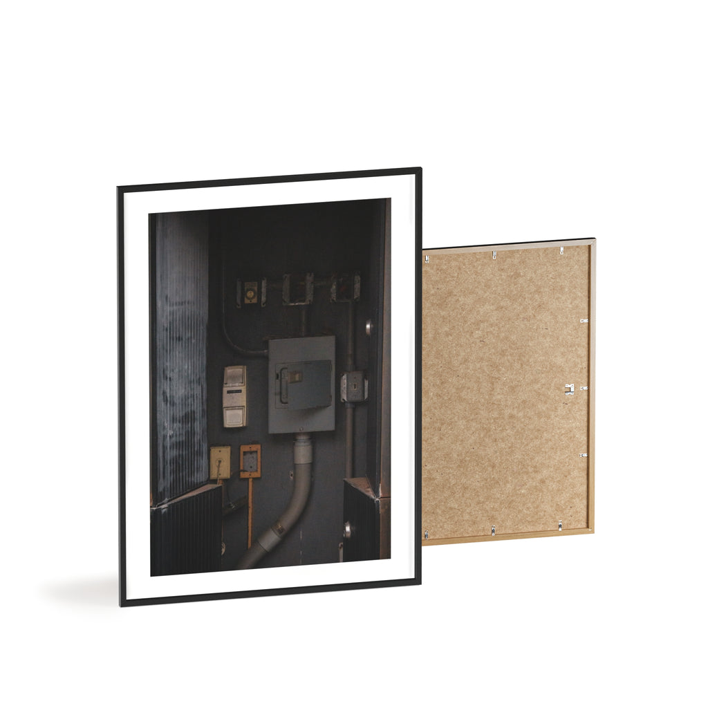 Industrial Electrical Box Poster with Wooden Frame — Urban Utility Wall Art