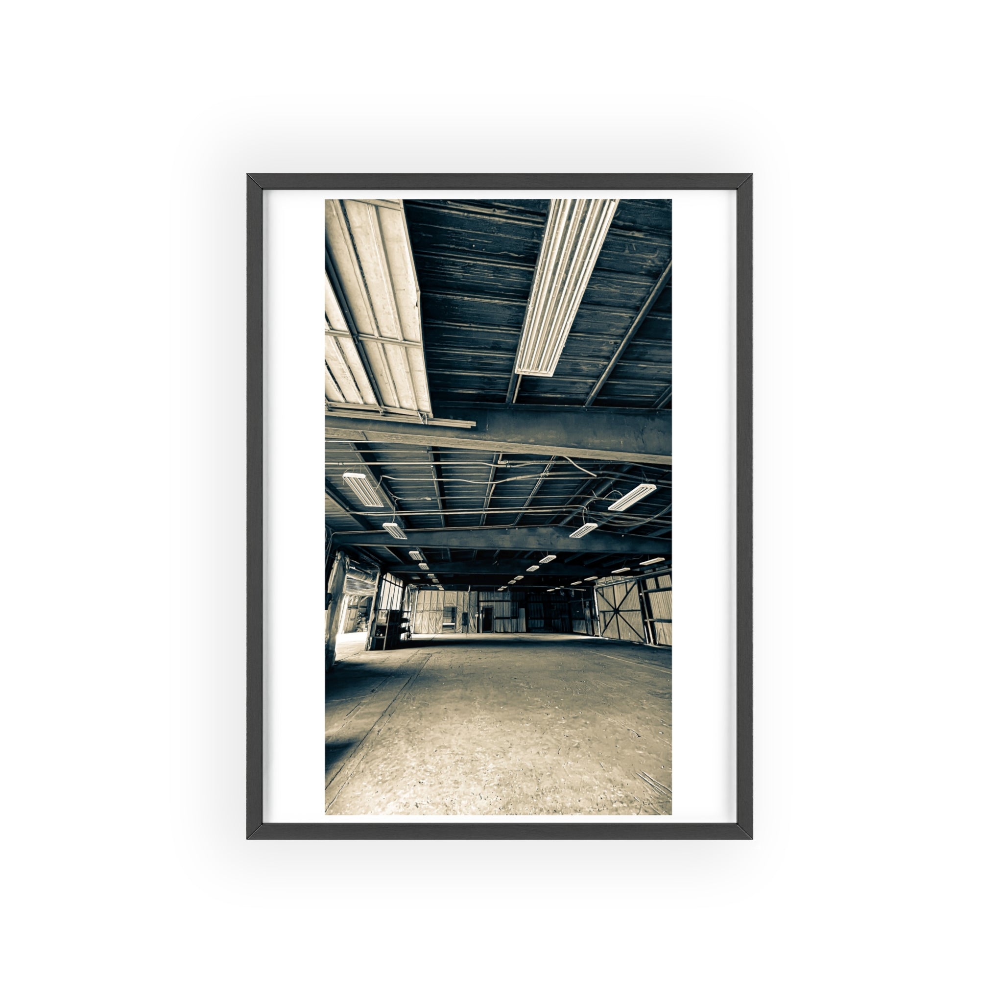 Industrial Warehouse Photo Poster with Wooden Frame — Vintage Urban Wall Art