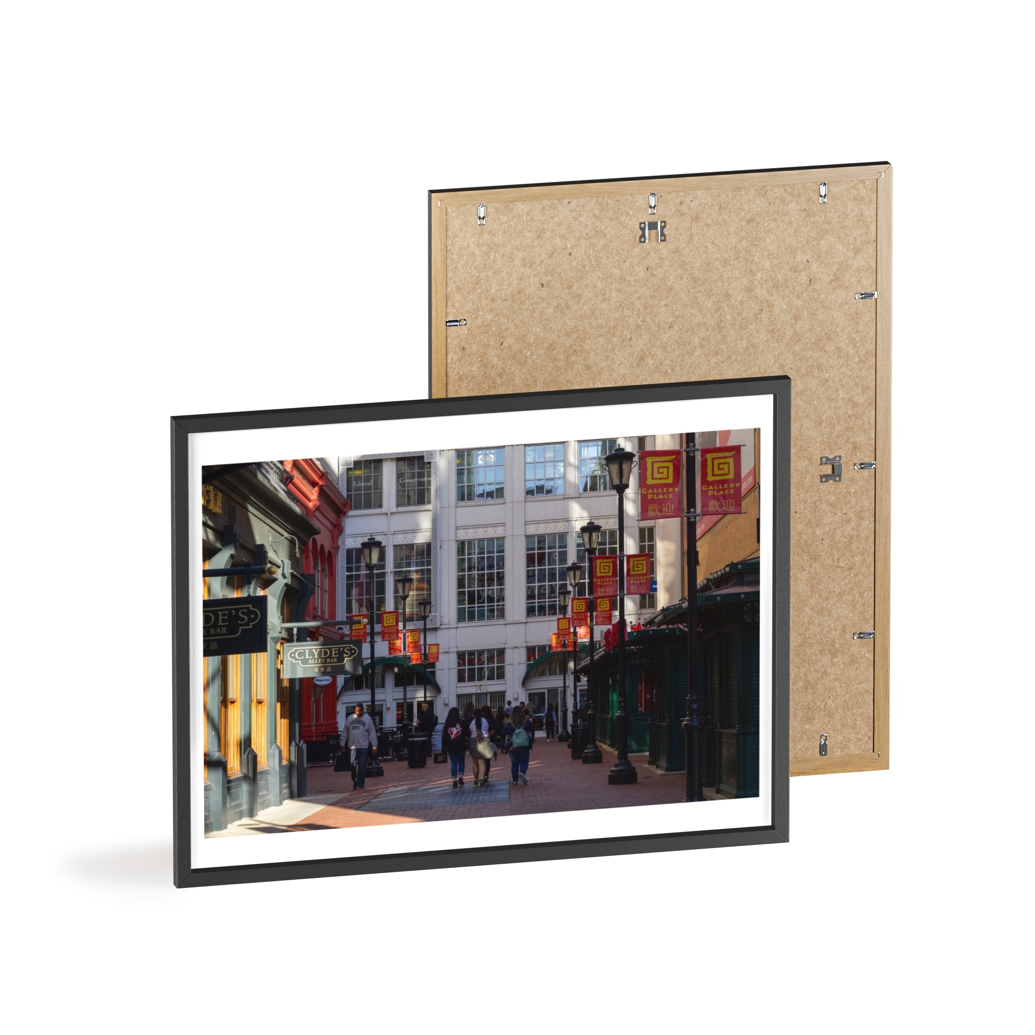 Framed Street Scene Poster – Urban Alleyway Print with Wooden Frame