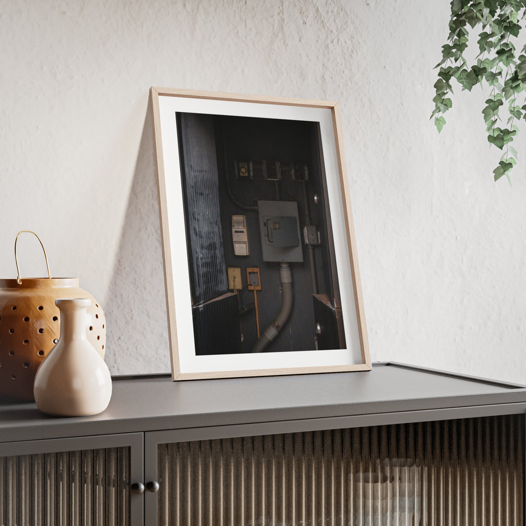 Industrial Electrical Box Poster with Wooden Frame — Urban Utility Wall Art