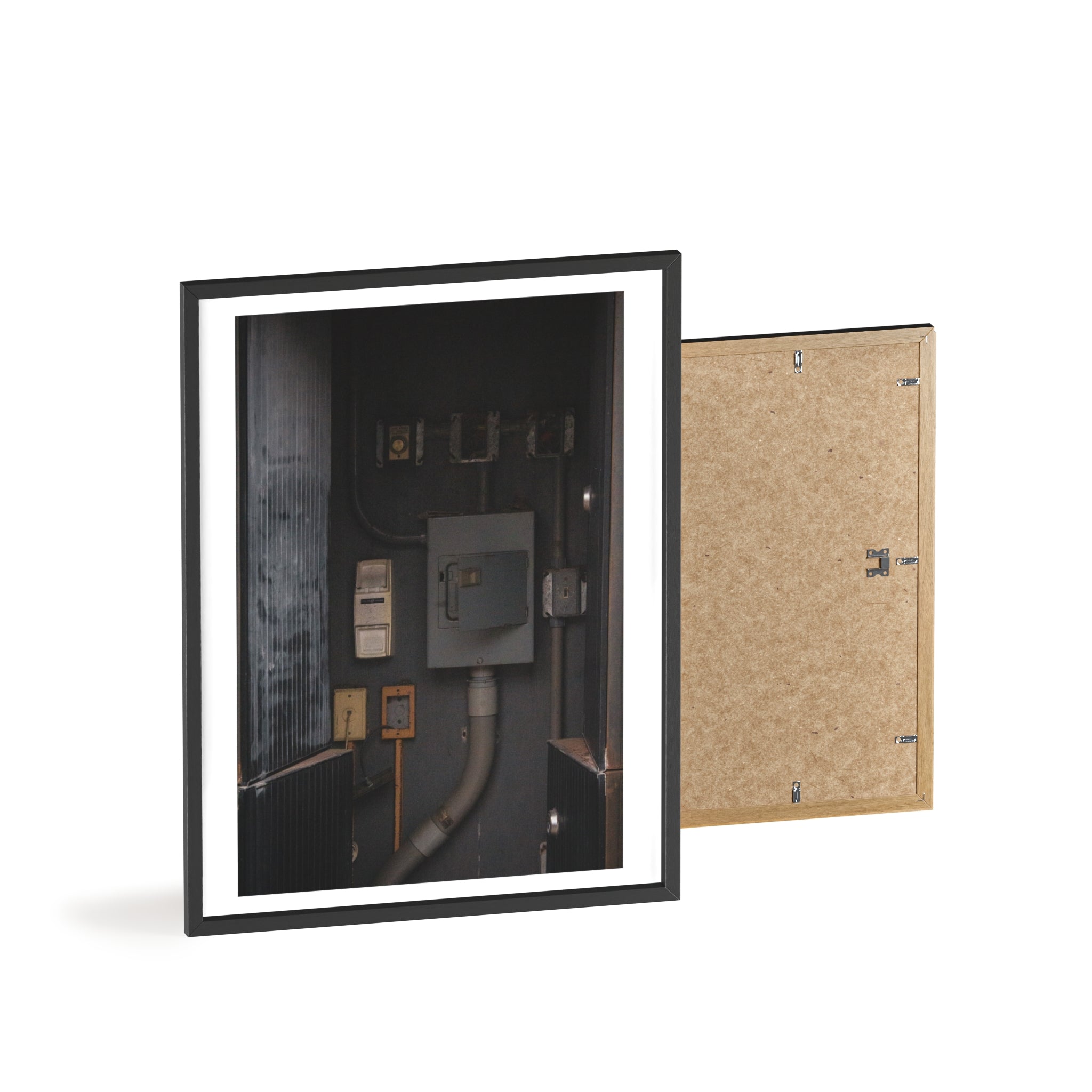 Industrial Electrical Box Poster with Wooden Frame — Urban Utility Wall Art