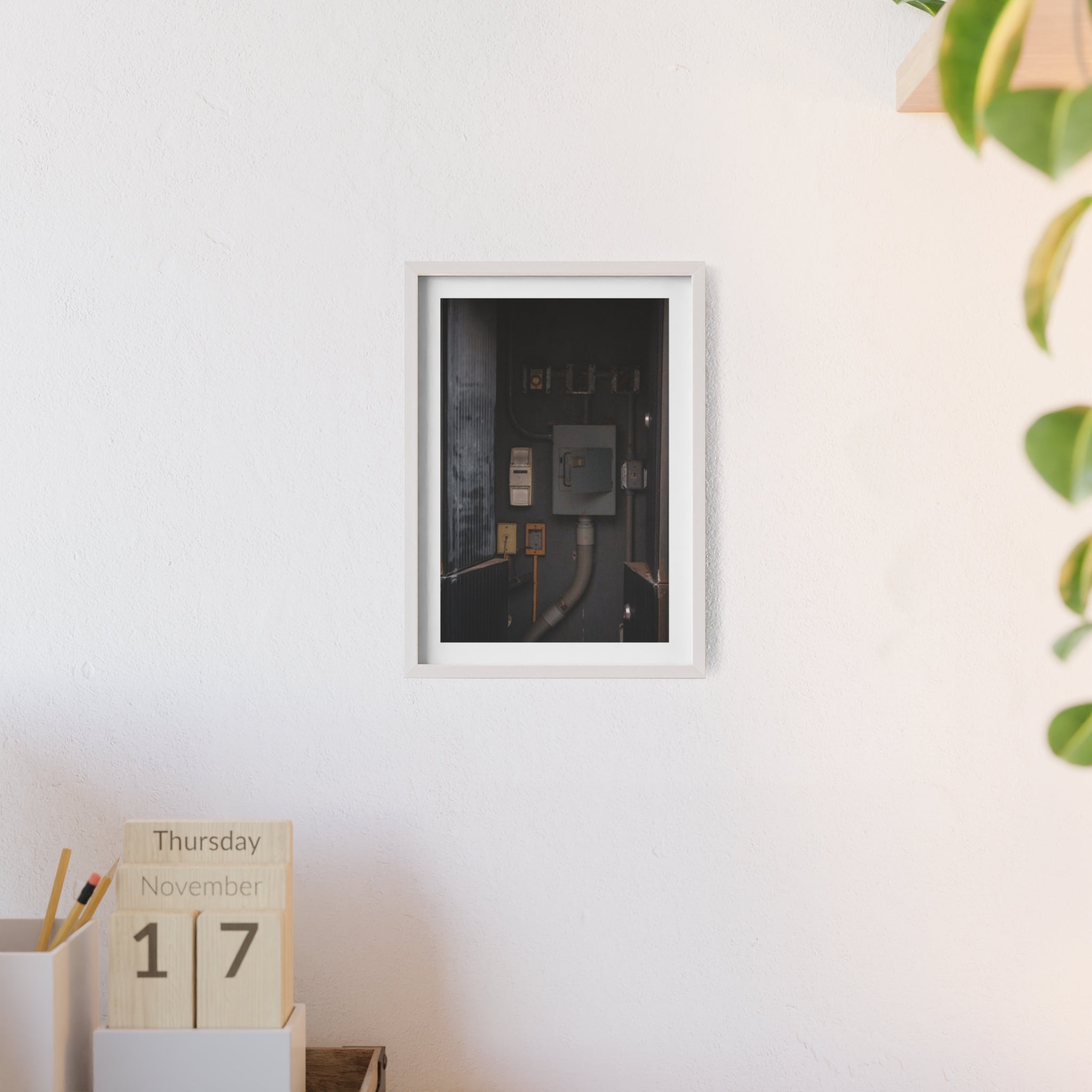Industrial Electrical Box Poster with Wooden Frame — Urban Utility Wall Art