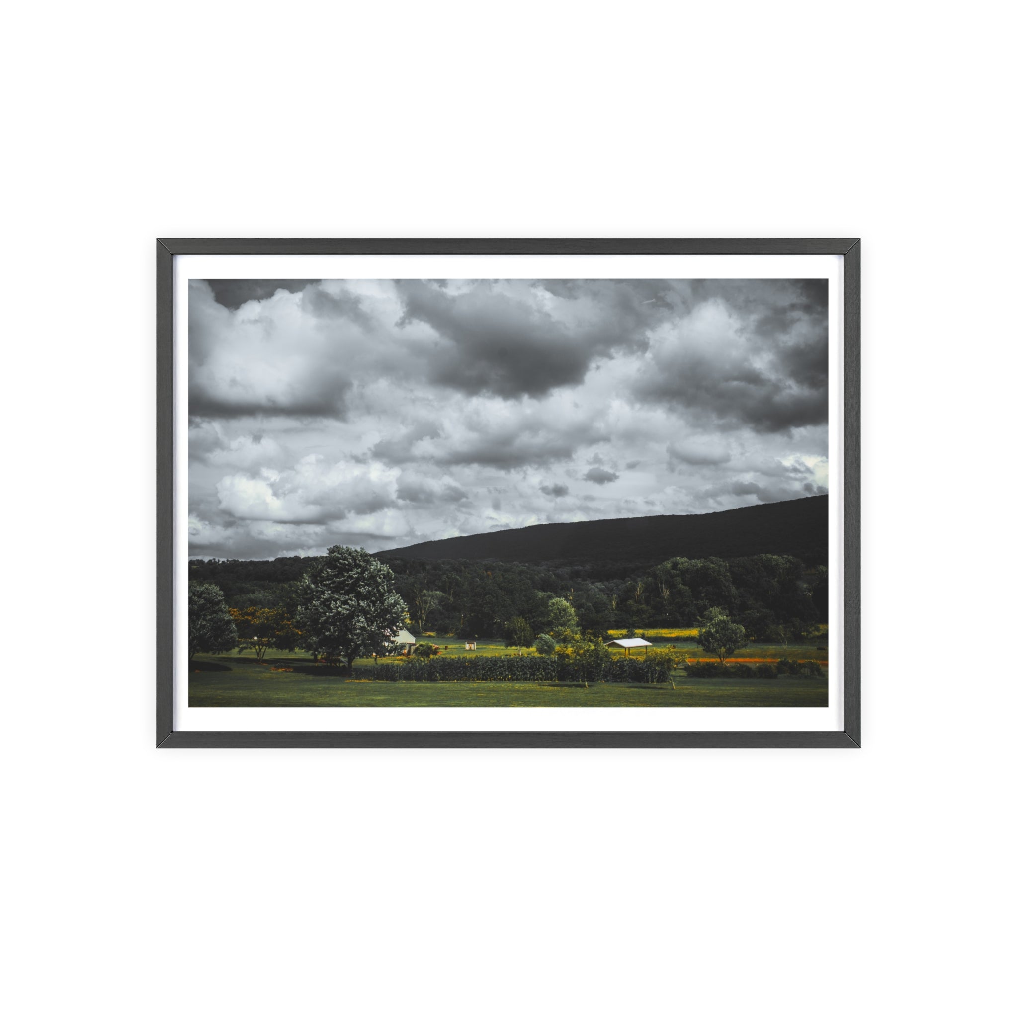 Framed Landscape Poster — Moody Countryside Wall Art with Wooden Frame