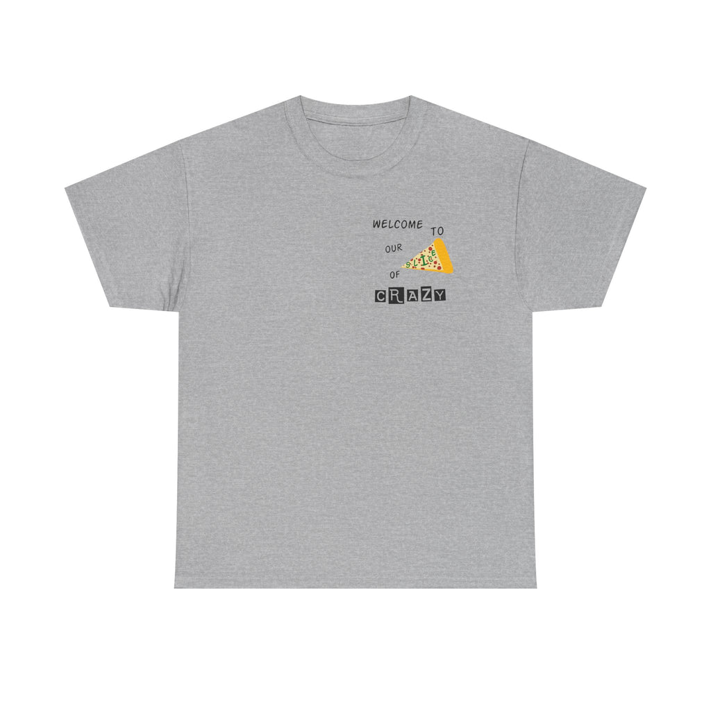 Pizza Slice Graphic Tee — "Welcome to Our Crew" Minimalist White T-Shirt