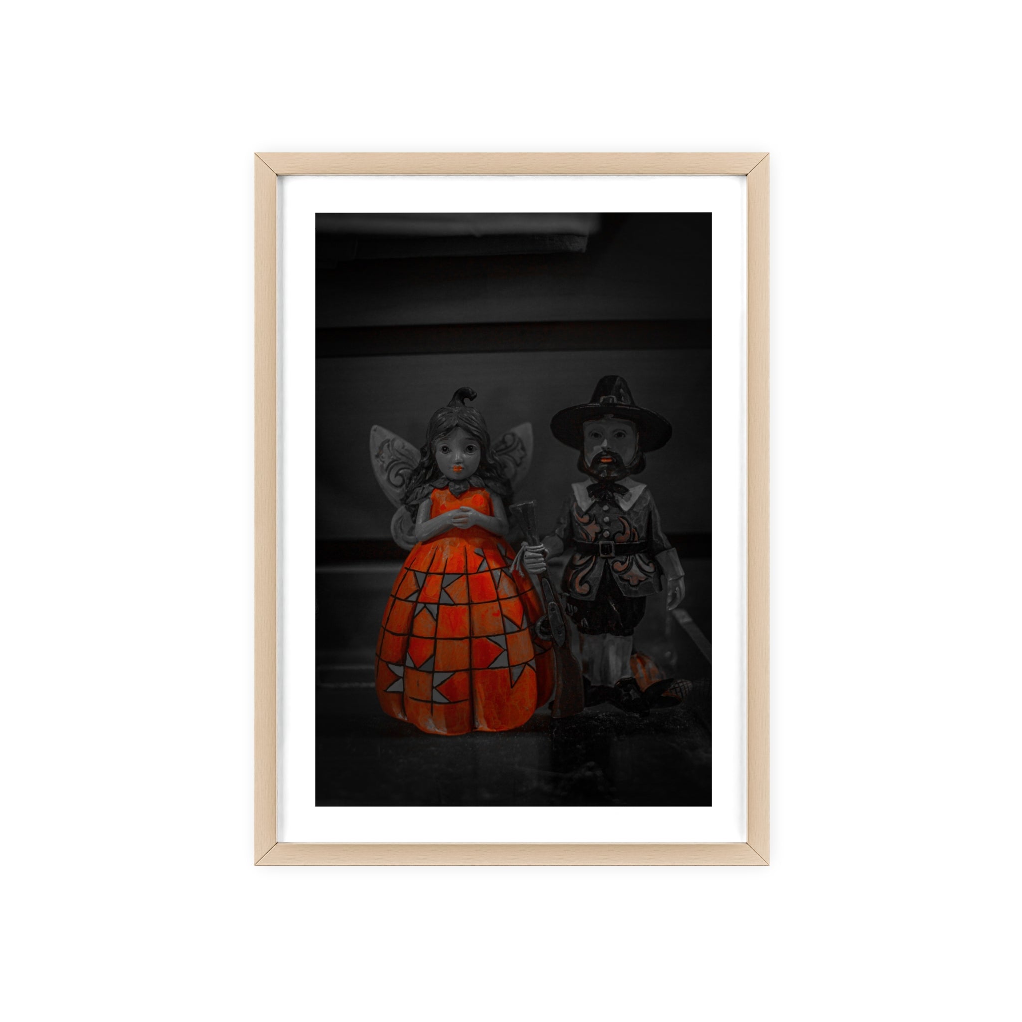 Halloween Doll Poster with Wooden Frame — Orange Pumpkin Dress Décor