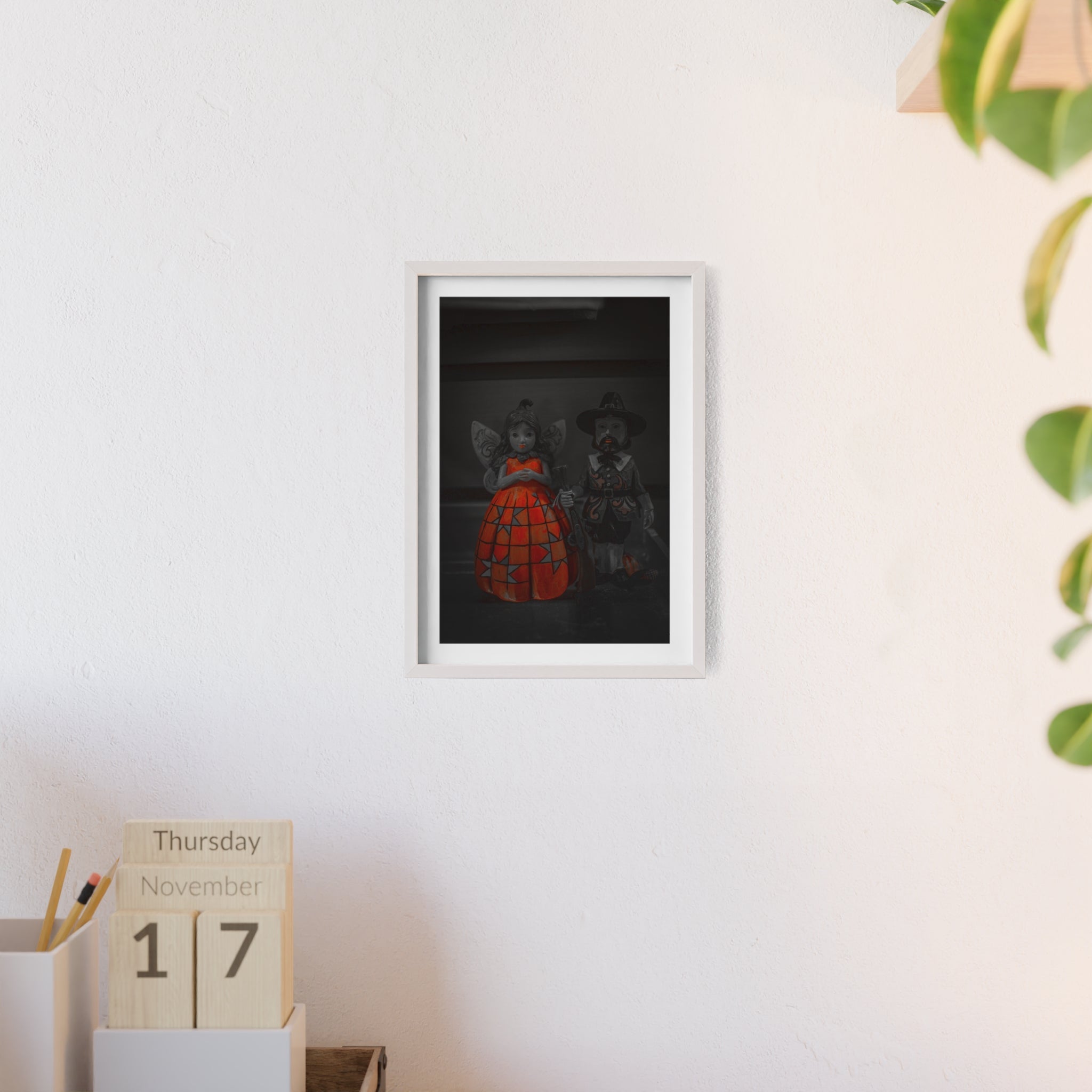 Halloween Doll Poster with Wooden Frame — Orange Pumpkin Dress Décor