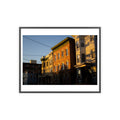 Framed Urban Rowhouse Print — Golden Hour City Street Wall Art Poster