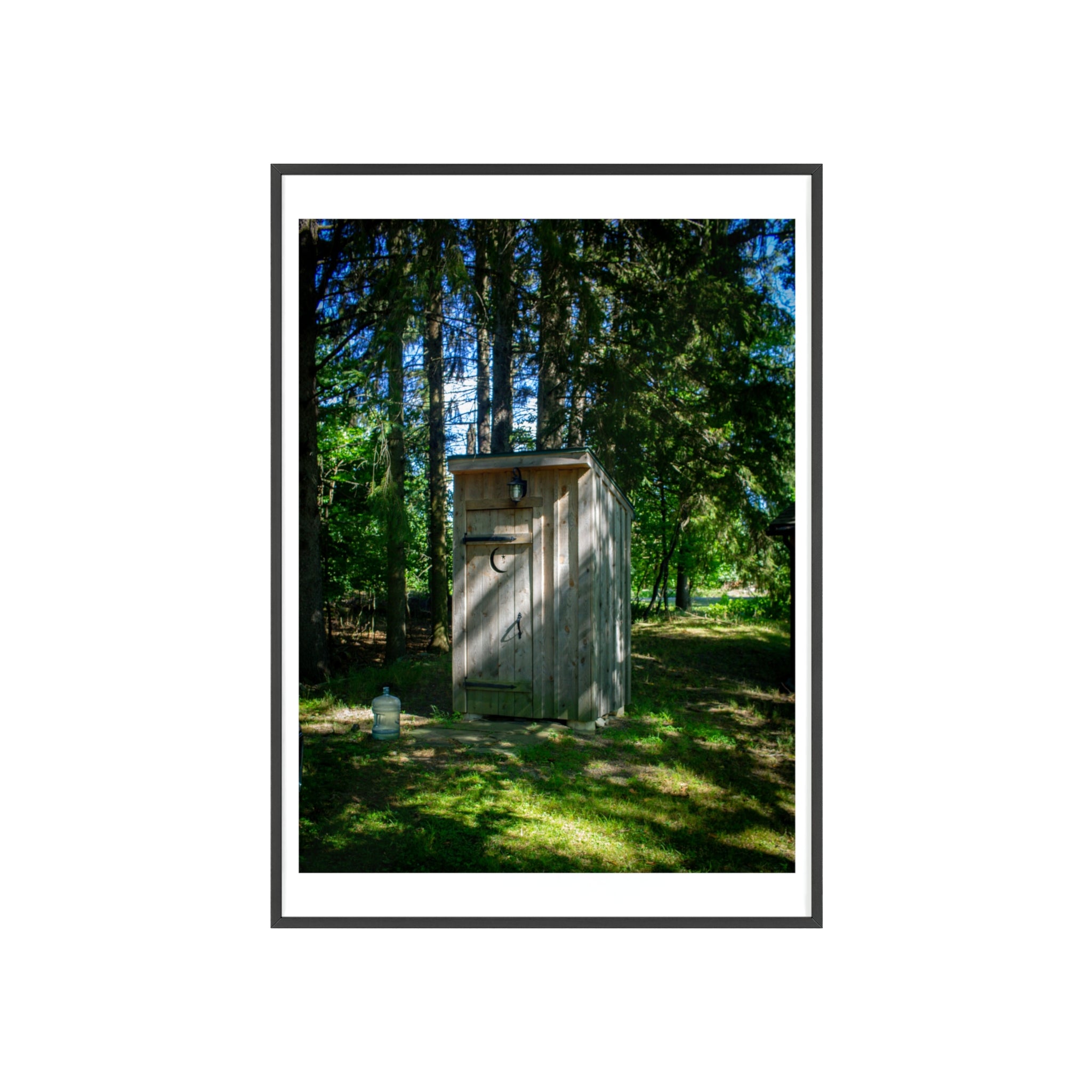 Rustic Forest Outhouse Photo Poster with Wooden Frame — Country Cabin Wall Art
