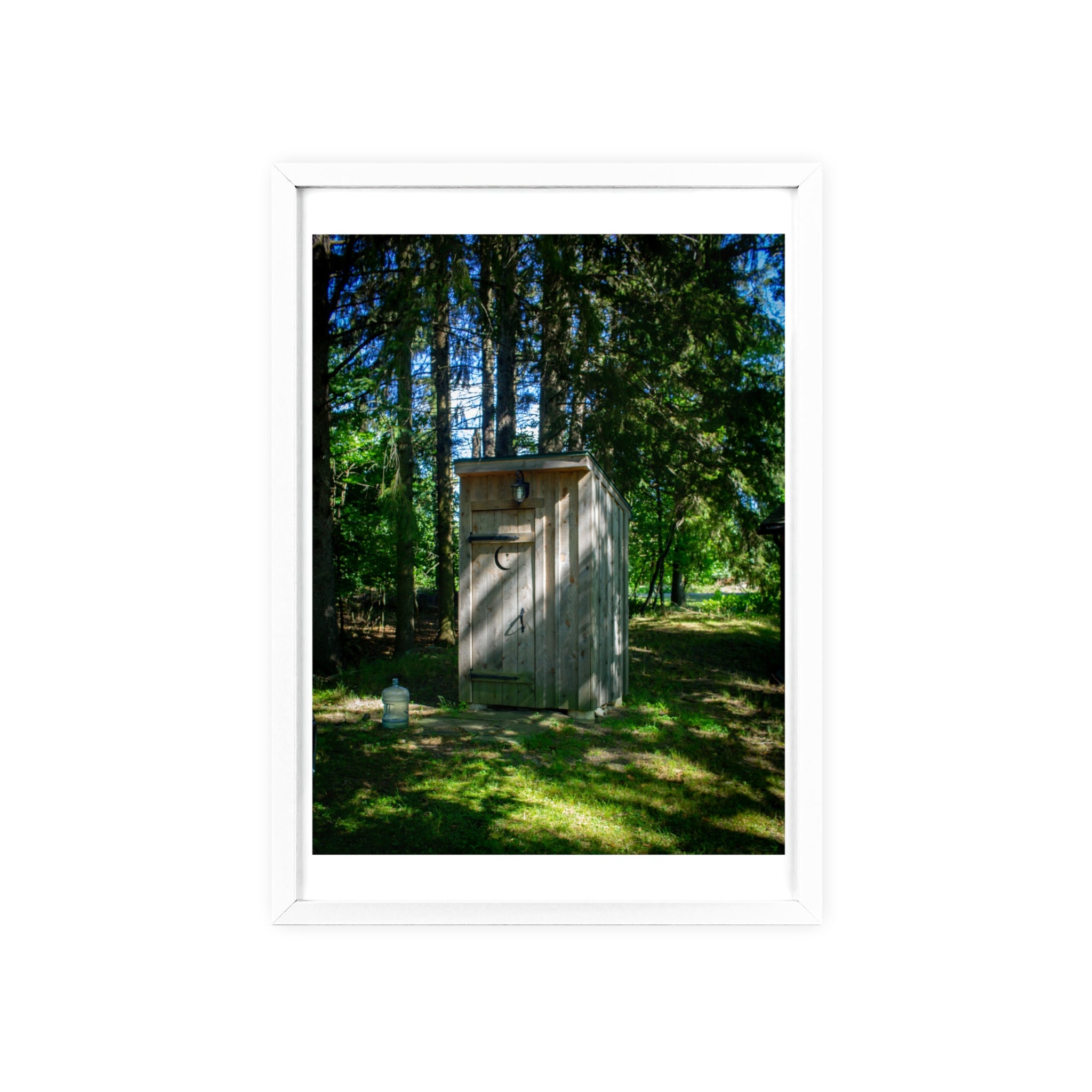 Rustic Forest Outhouse Photo Poster with Wooden Frame — Country Cabin Wall Art