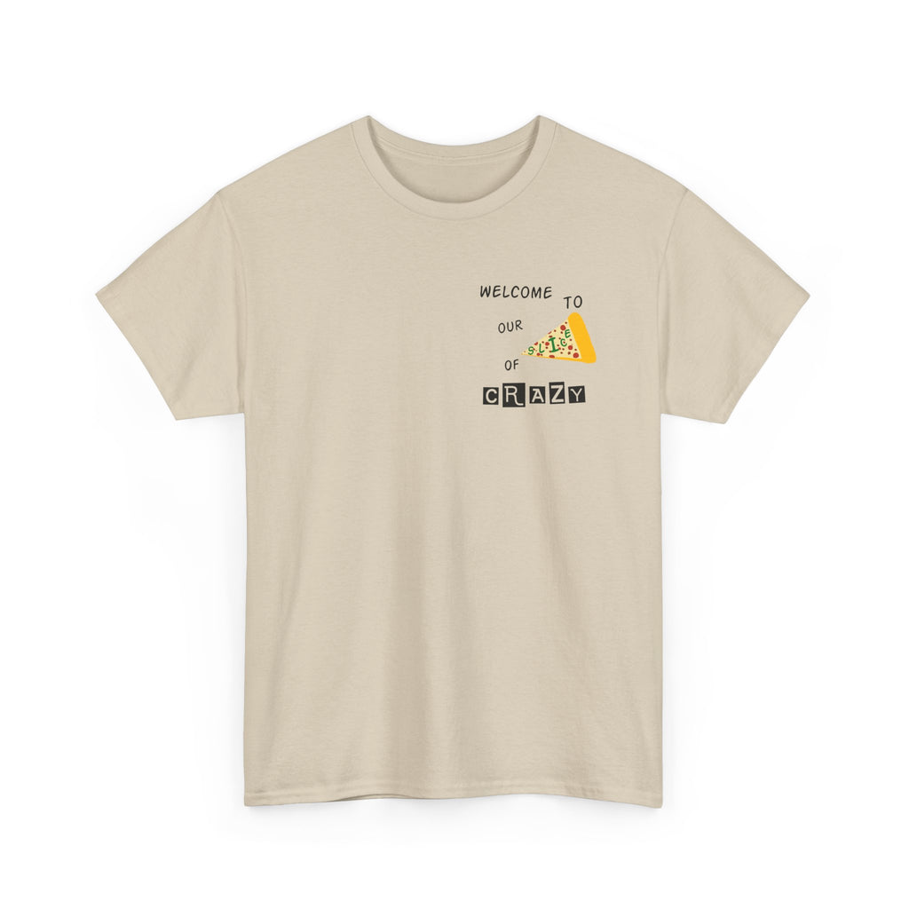 Pizza Slice Graphic Tee — "Welcome to Our Crew" Minimalist White T-Shirt
