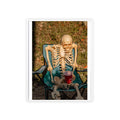 Skeleton Relaxing Poster with Wooden Frame — Funny Halloween Wall Art