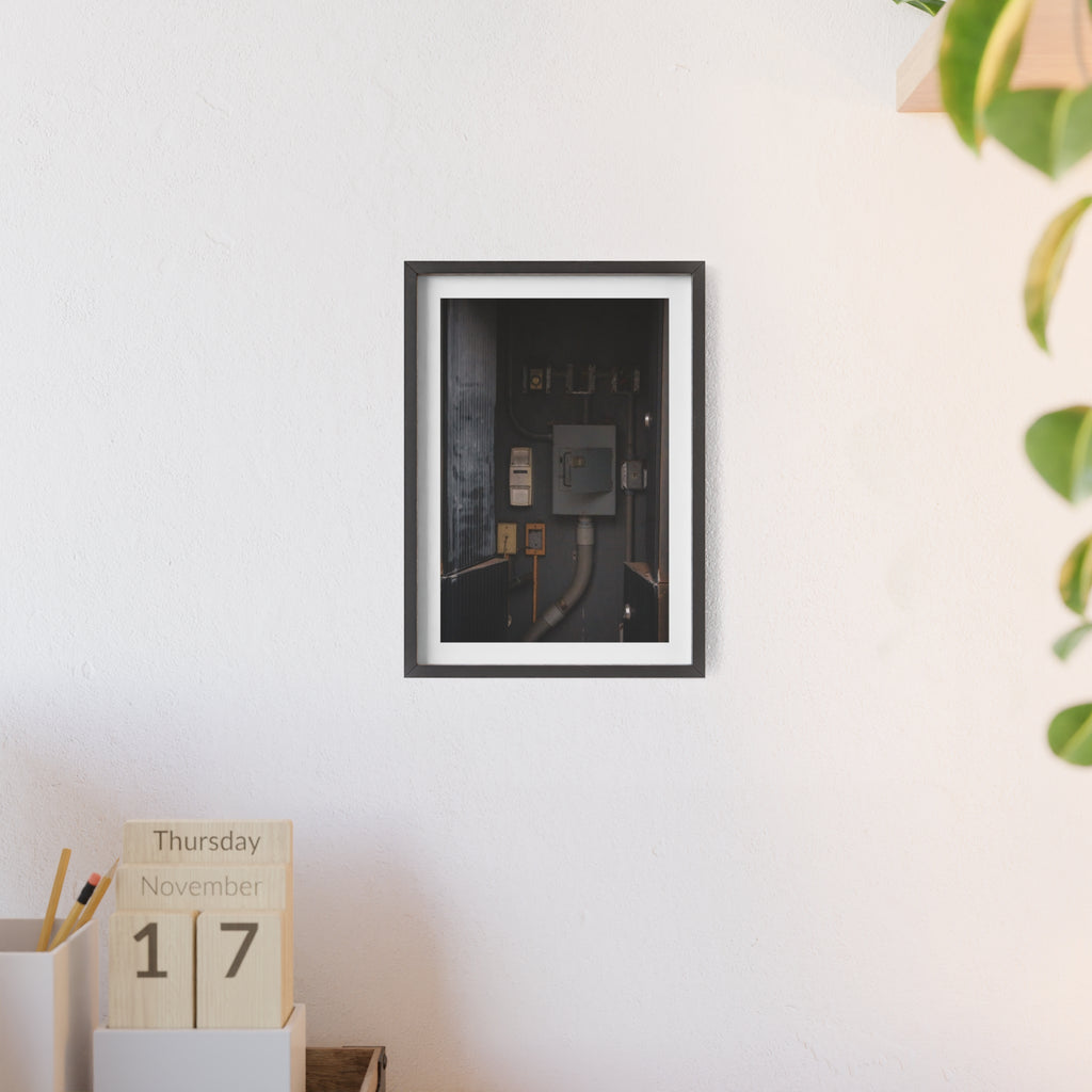 Industrial Electrical Box Poster with Wooden Frame — Urban Utility Wall Art