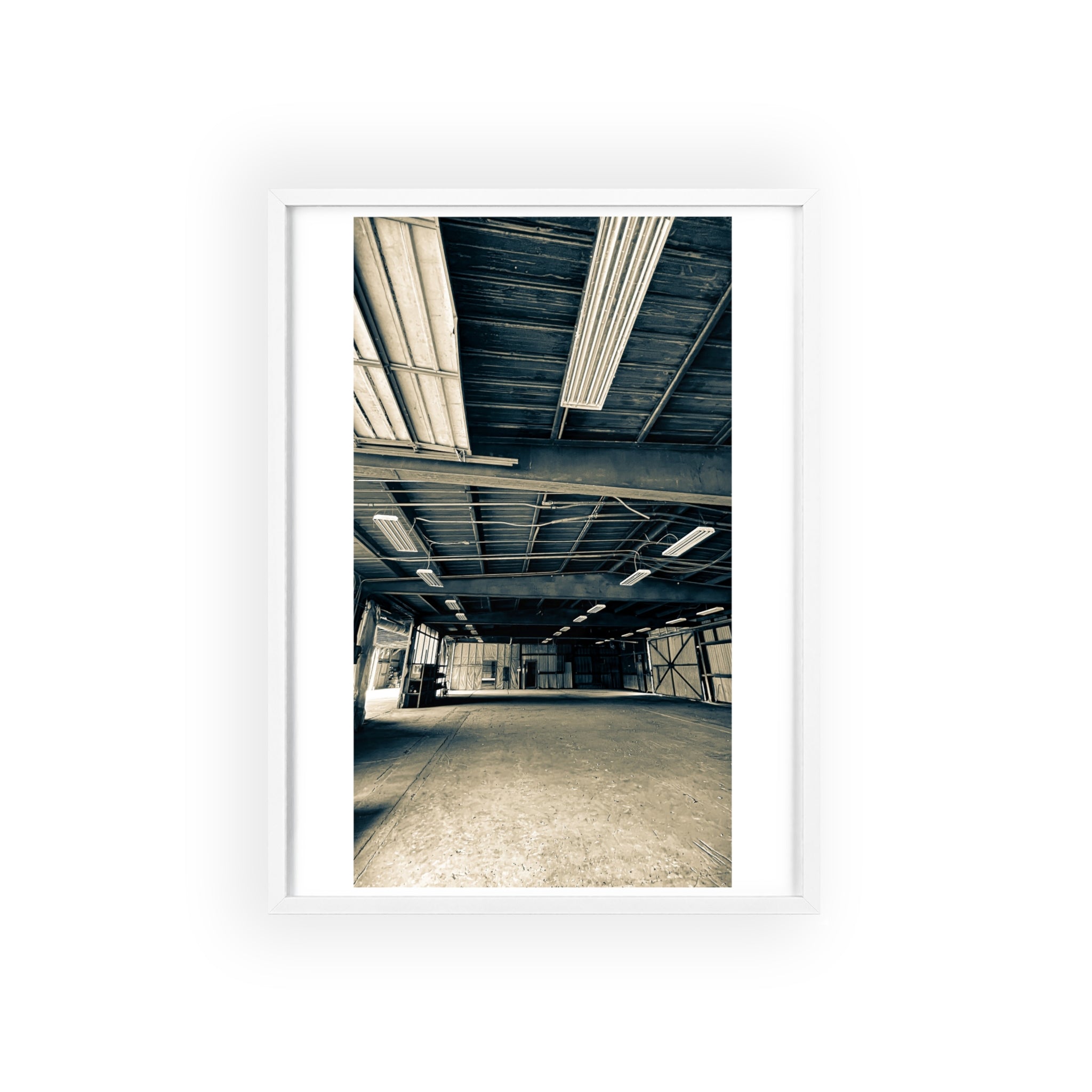 Industrial Warehouse Photo Poster with Wooden Frame — Vintage Urban Wall Art