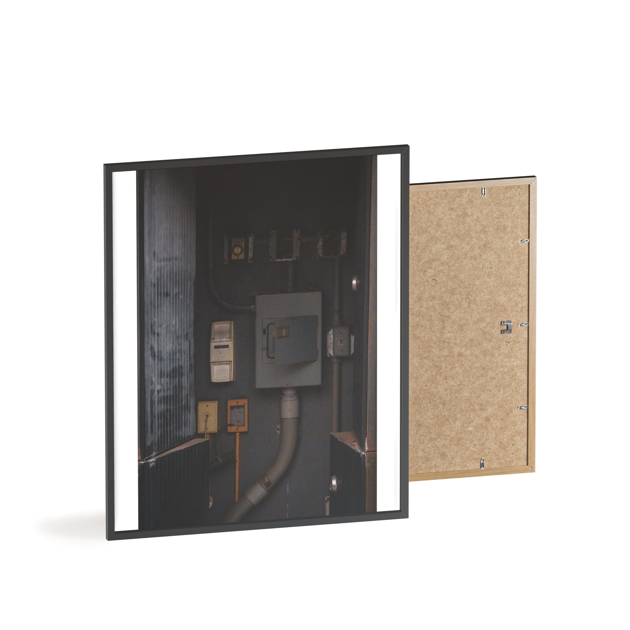 Industrial Electrical Box Poster with Wooden Frame — Urban Utility Wall Art