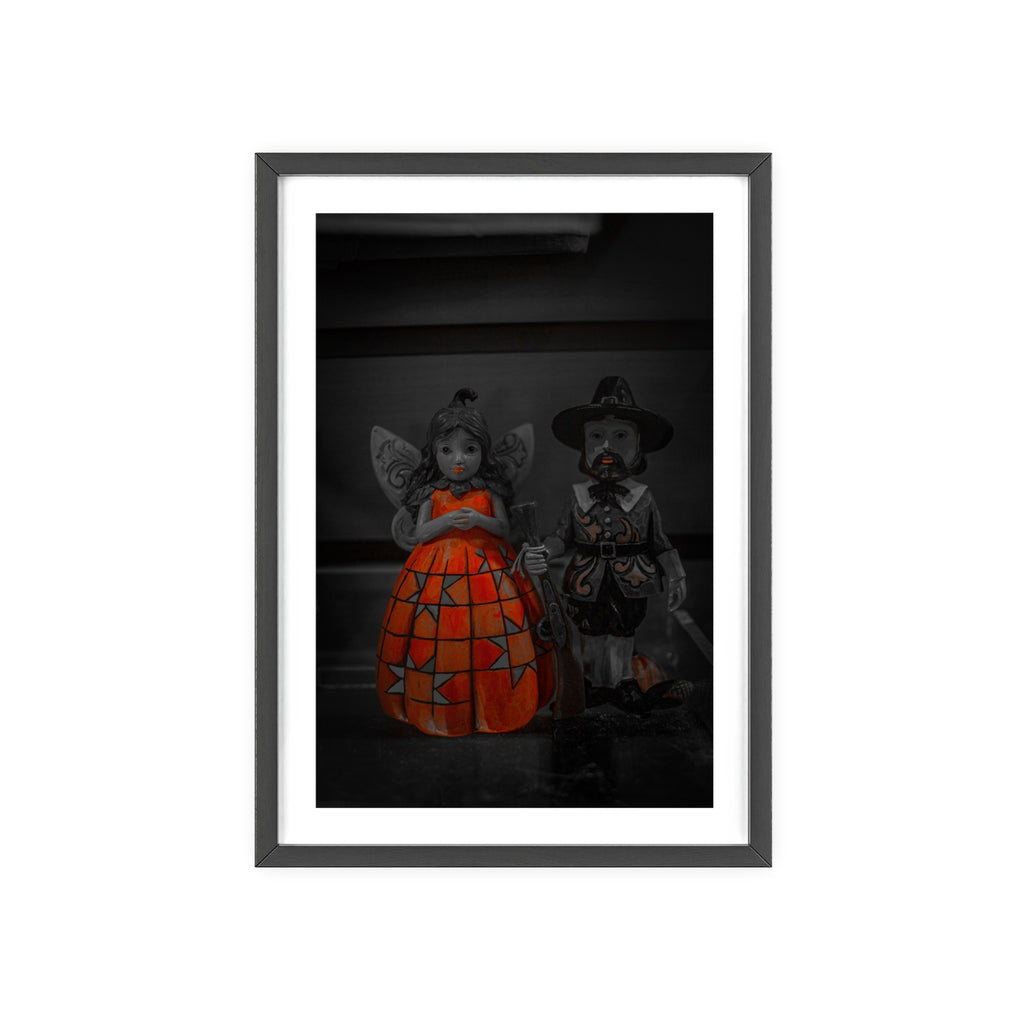Halloween Doll Poster with Wooden Frame — Orange Pumpkin Dress Décor