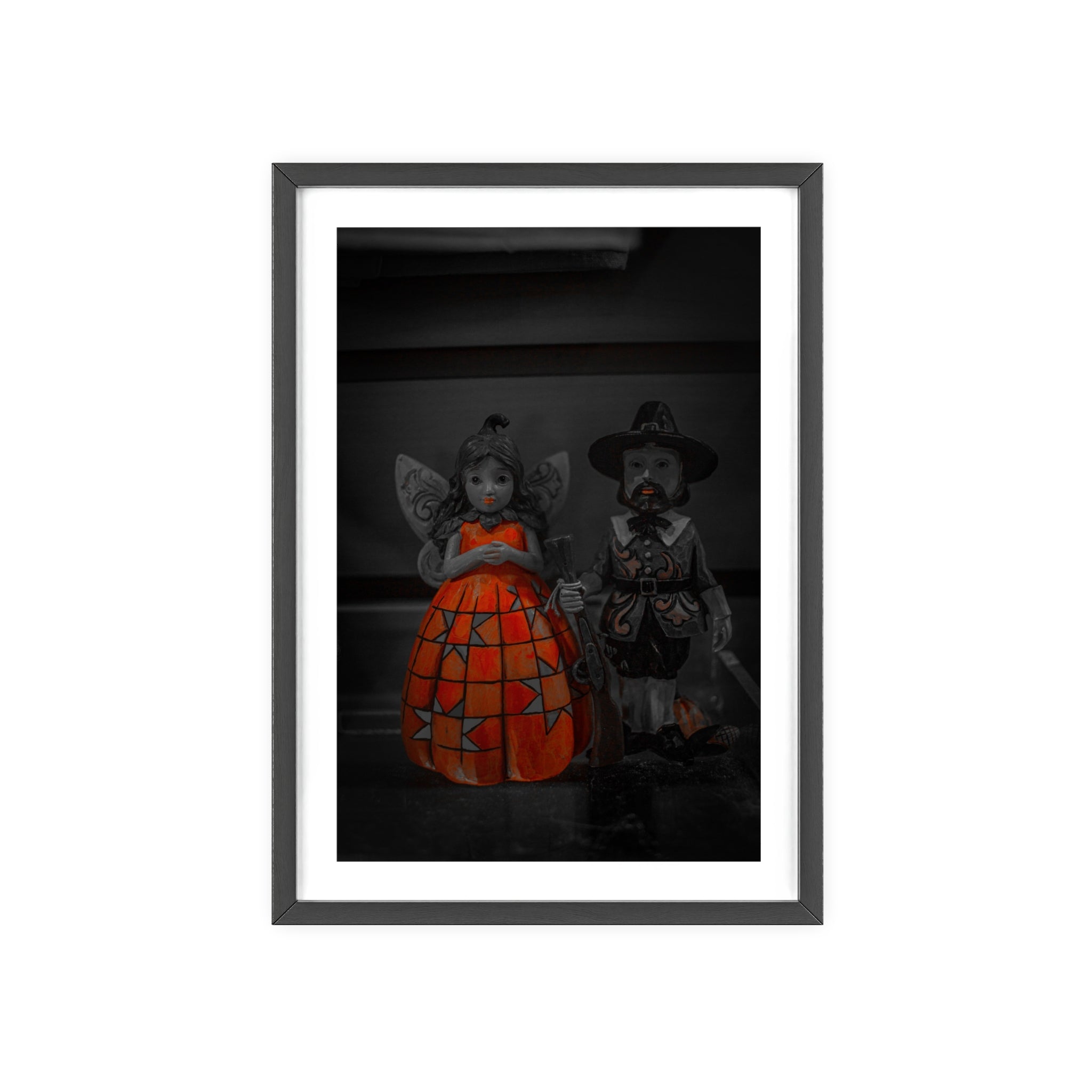 Halloween Doll Poster with Wooden Frame — Orange Pumpkin Dress Décor