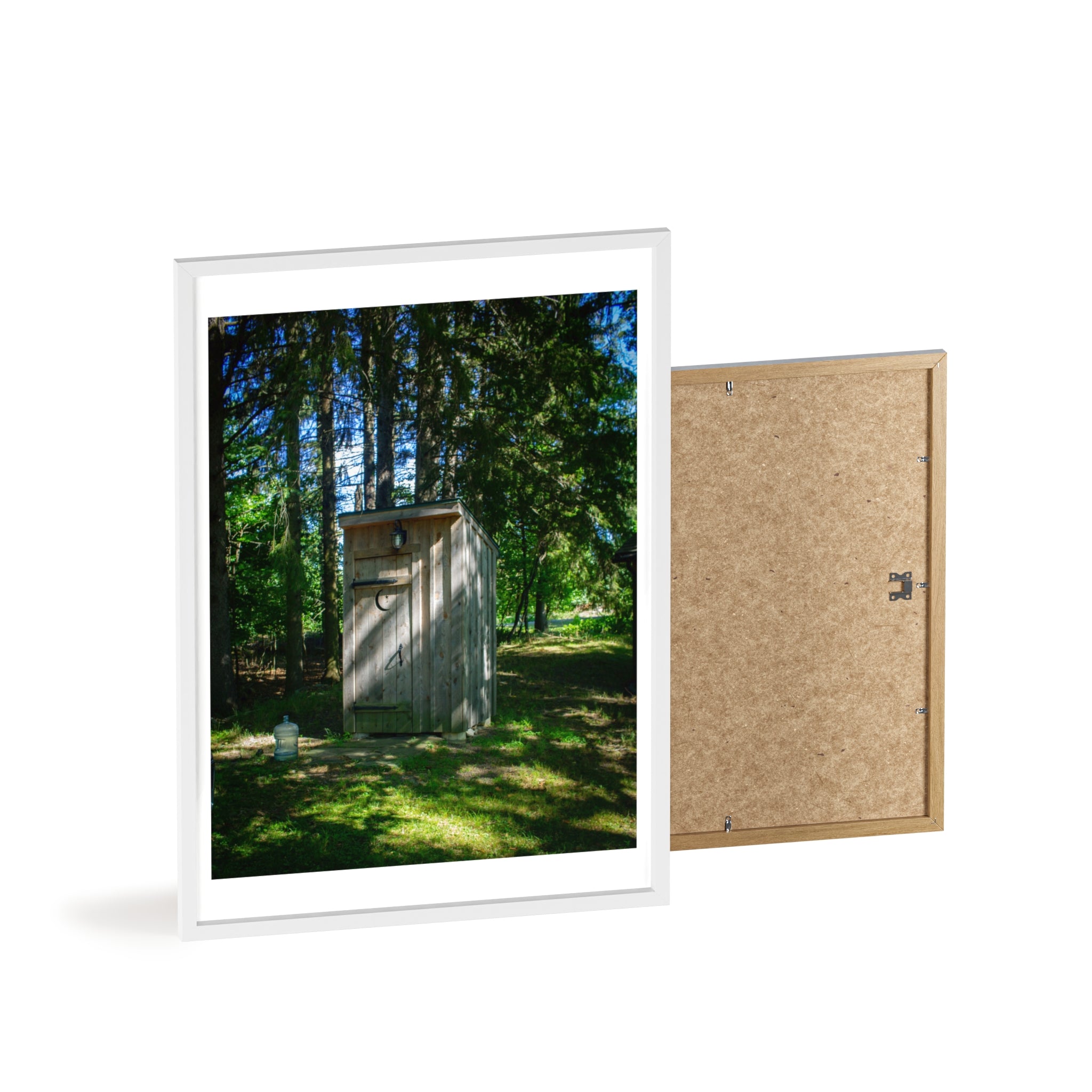 Rustic Forest Outhouse Photo Poster with Wooden Frame — Country Cabin Wall Art