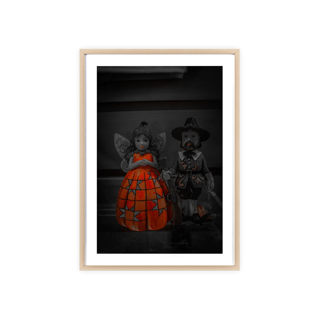 Halloween Doll Poster with Wooden Frame — Orange Pumpkin Dress Décor