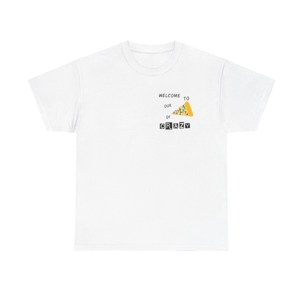 Pizza Slice Graphic Tee — "Welcome to Our Crew" Minimalist White T-Shirt