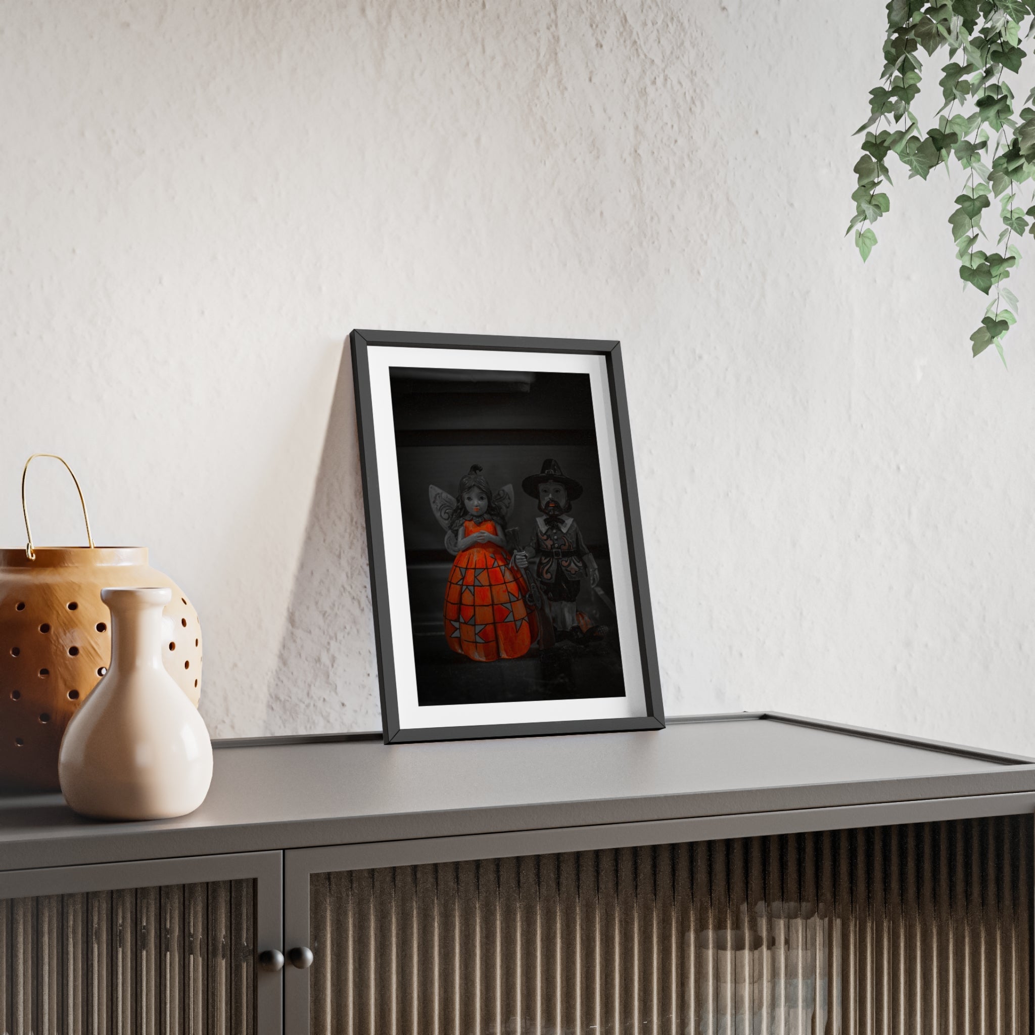 Halloween Doll Poster with Wooden Frame — Orange Pumpkin Dress Décor