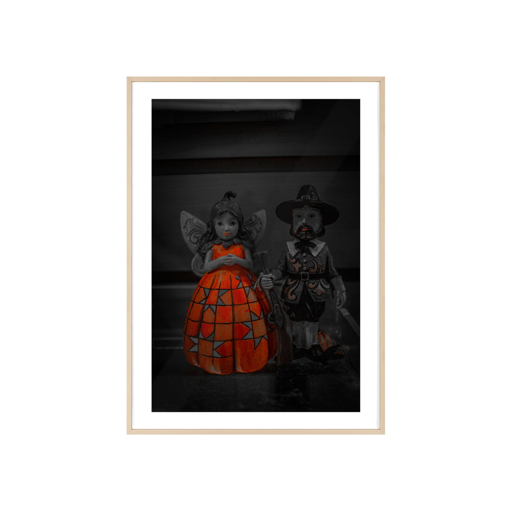 Halloween Doll Poster with Wooden Frame — Orange Pumpkin Dress Décor