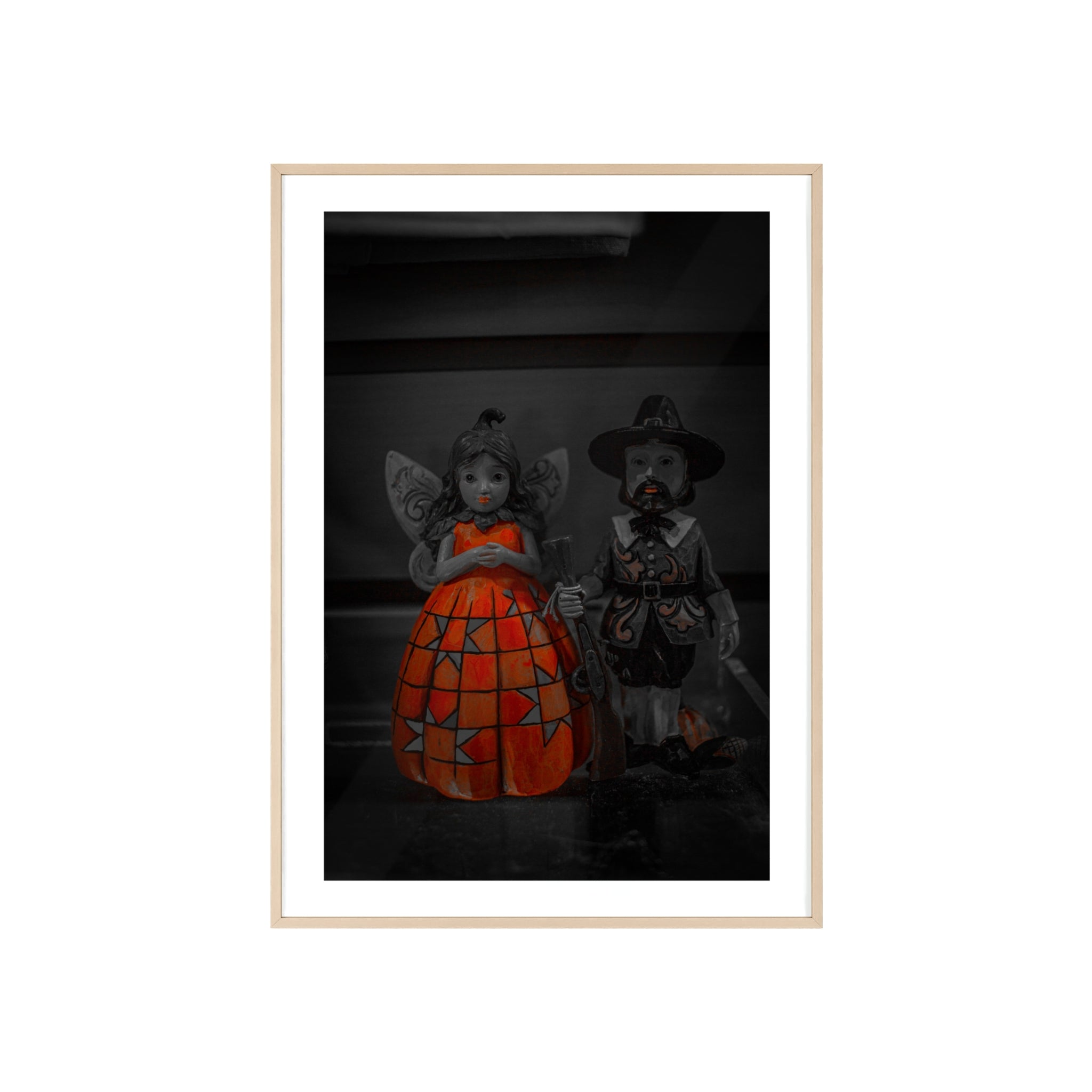 Halloween Doll Poster with Wooden Frame — Orange Pumpkin Dress Décor