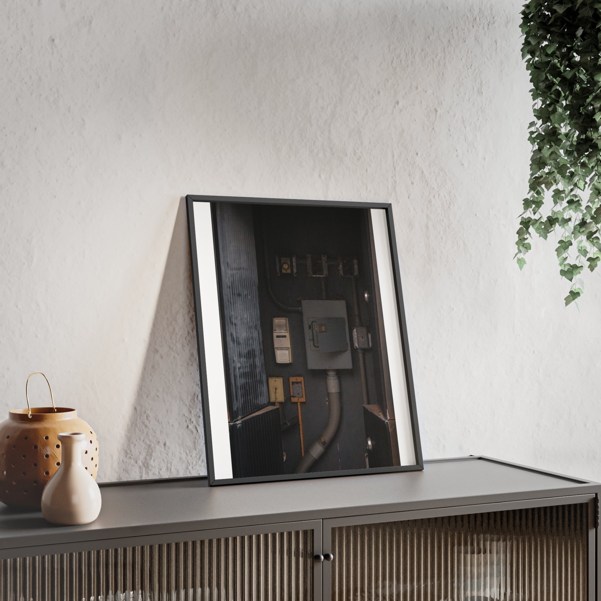 Industrial Electrical Box Poster with Wooden Frame — Urban Utility Wall Art