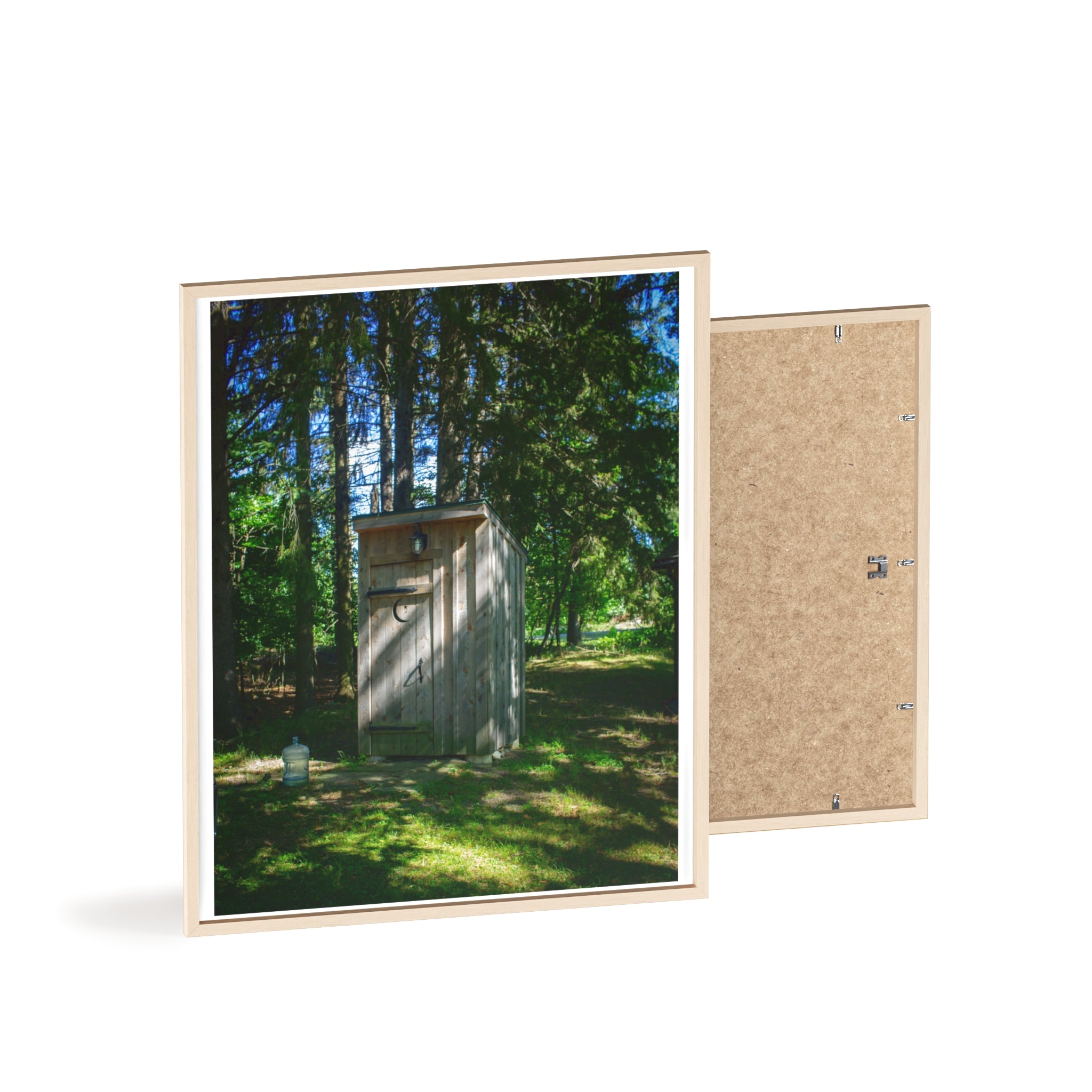 Rustic Forest Outhouse Photo Poster with Wooden Frame — Country Cabin Wall Art