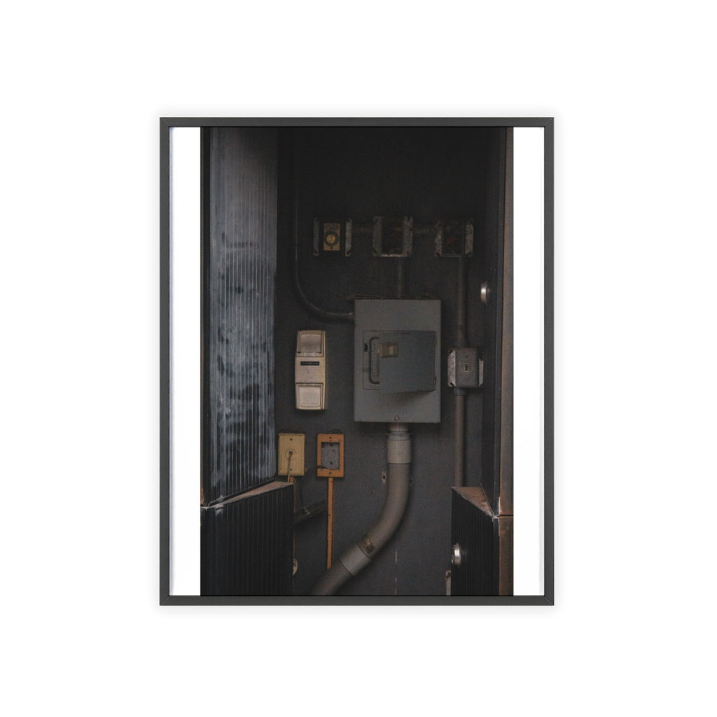 Industrial Electrical Box Poster with Wooden Frame — Urban Utility Wall Art