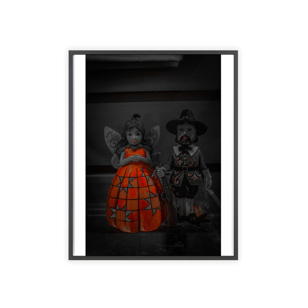 Halloween Doll Poster with Wooden Frame — Orange Pumpkin Dress Décor