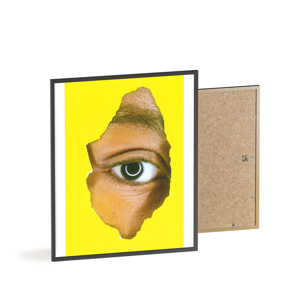 Surreal Eye Print Poster with Wooden Frame — Bold Yellow Wall Art