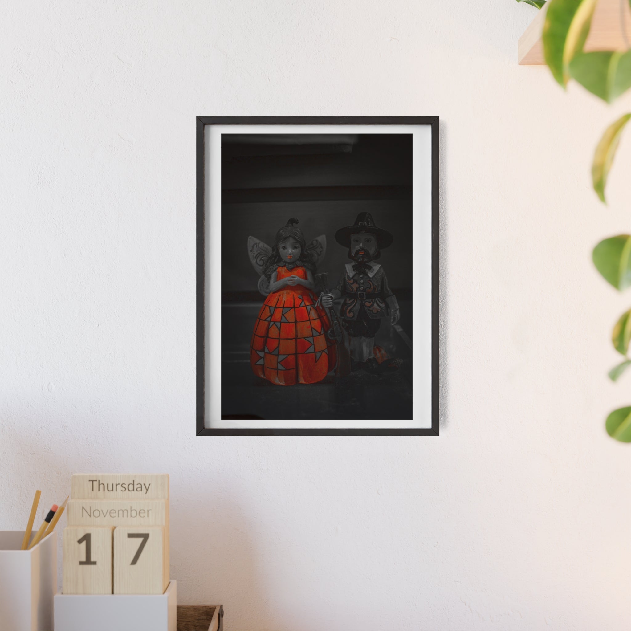 Halloween Doll Poster with Wooden Frame — Orange Pumpkin Dress Décor