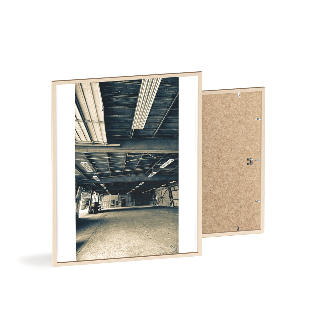 Industrial Warehouse Photo Poster with Wooden Frame — Vintage Urban Wall Art